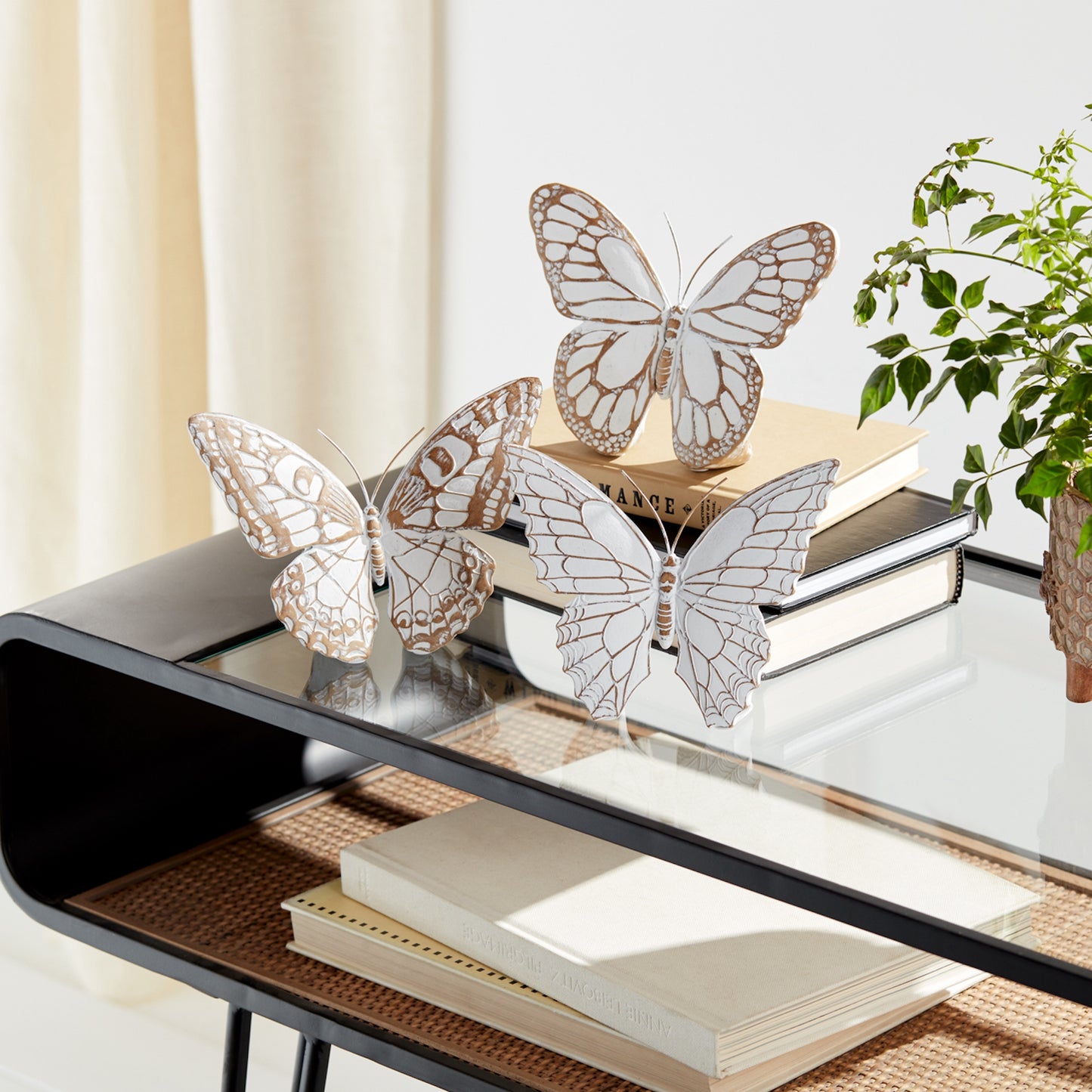 Stone Butterfly Shelf Sitter with White Washed Finish (Set of 3)