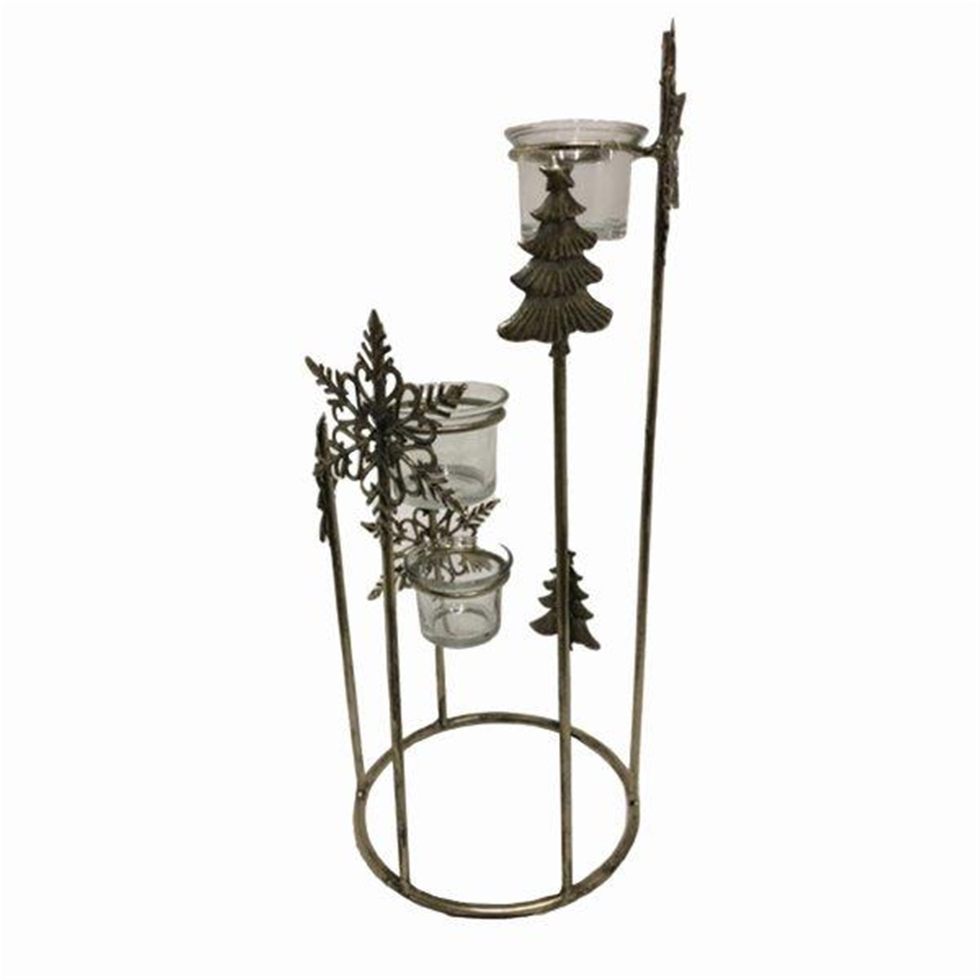 Metal Winter Triple Votive Holder 15.75"H