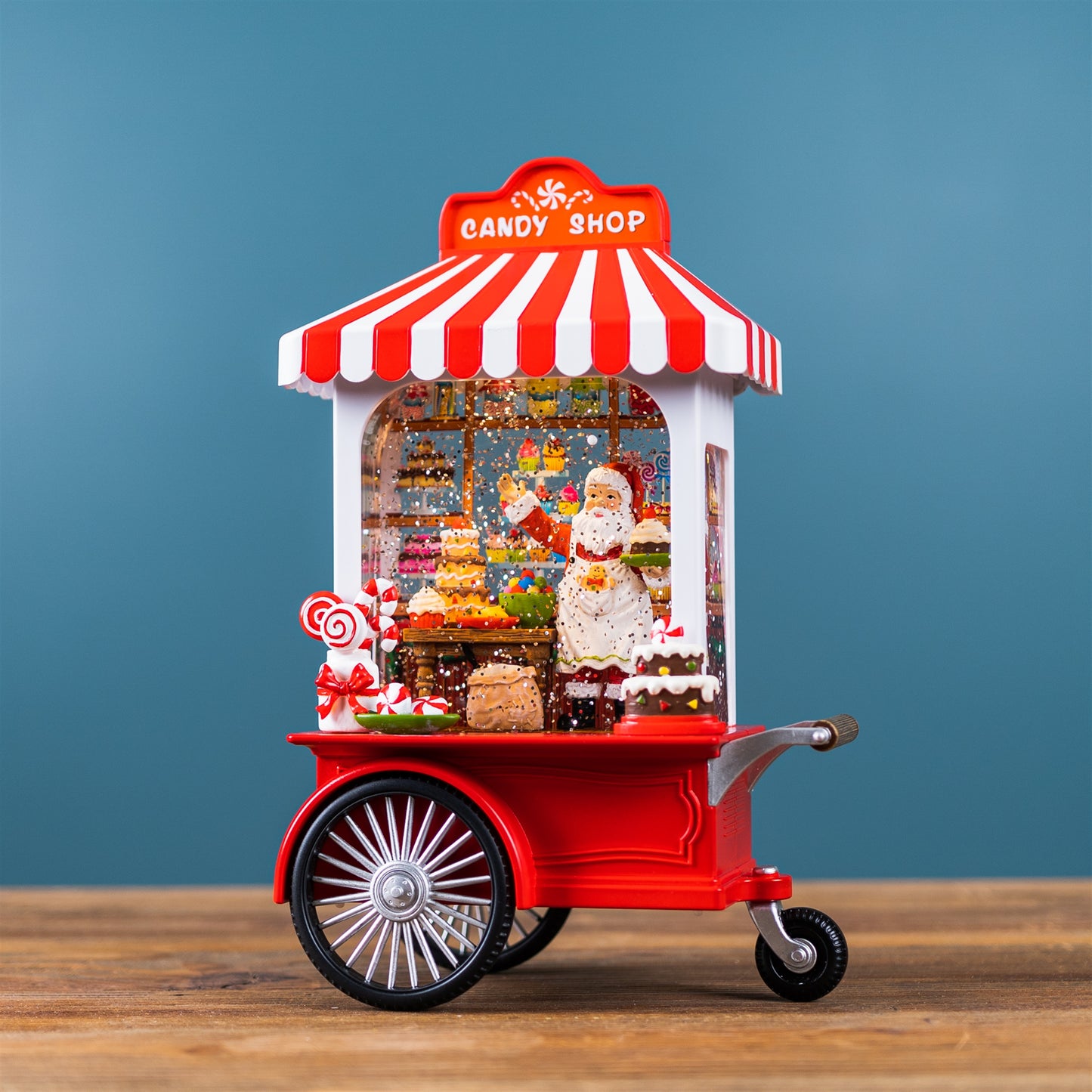 LED Snow Globe Santa's Candy Stand 10.75"H