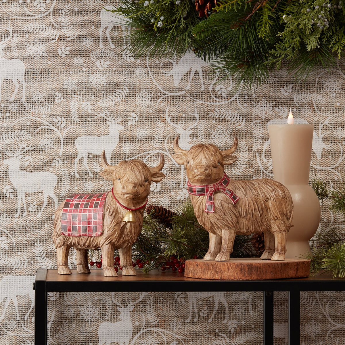 Highland Cow Winter Figurine (Set of 2)