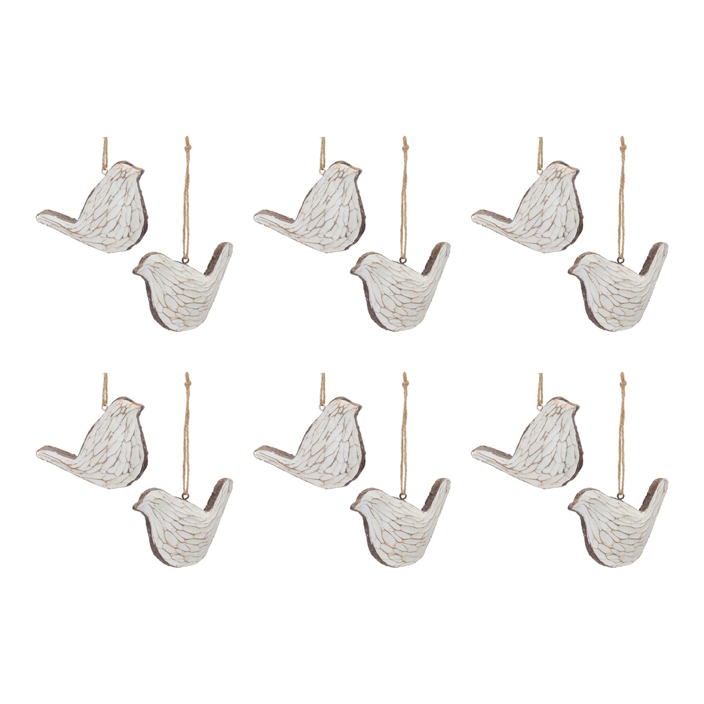 Carved Bird Ornament (Set of 12)