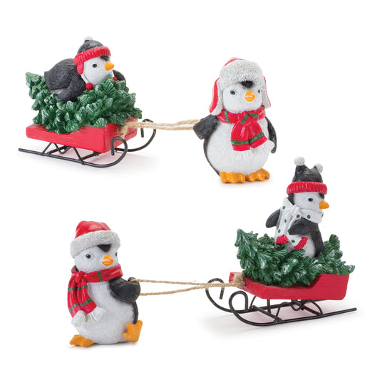 Playful Penguins with Sled Figurine (Set of 2)