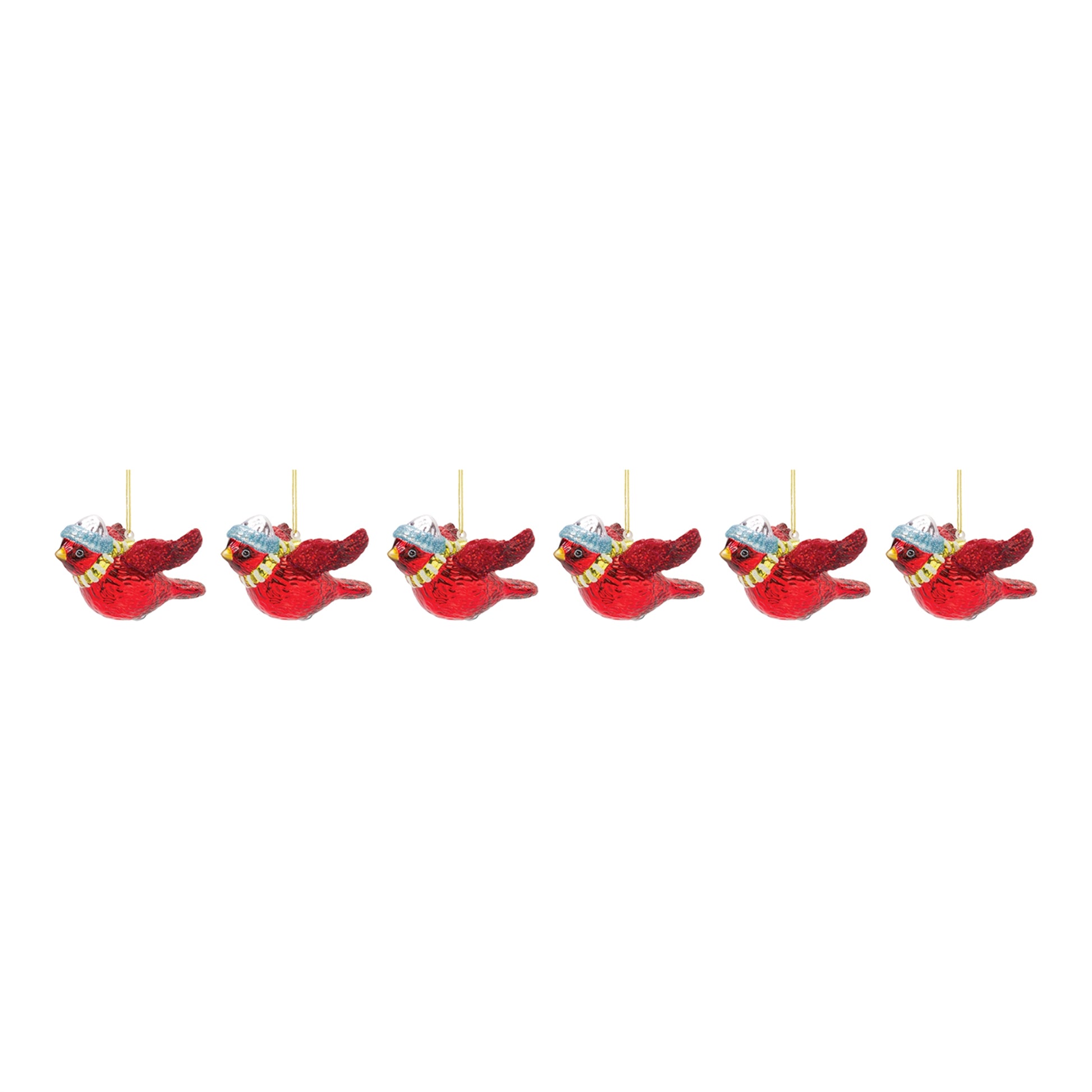 Glass Cardinal Bird Ornament (Set of 6)