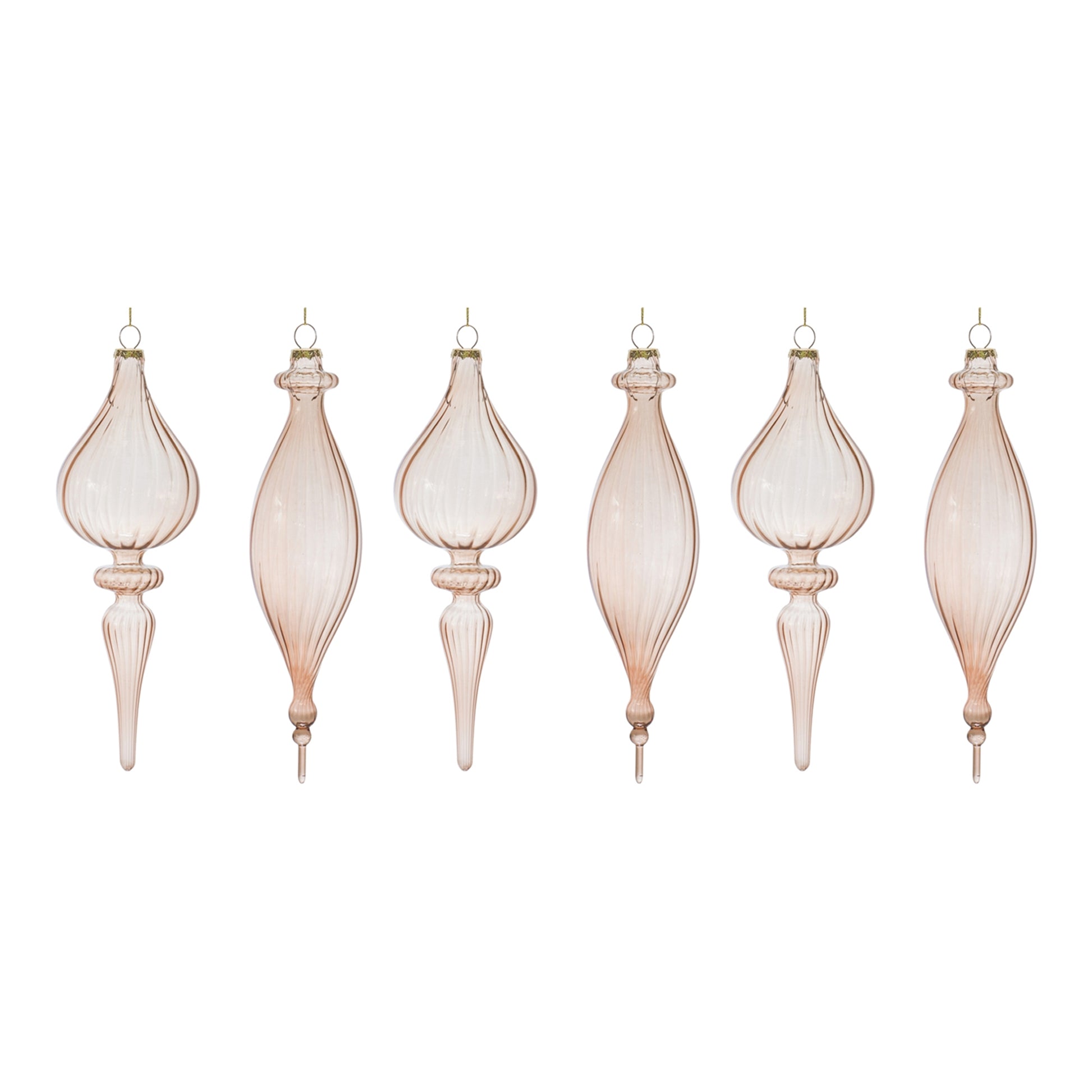 Ribbed Glass Finial Ornament (Set of 6)