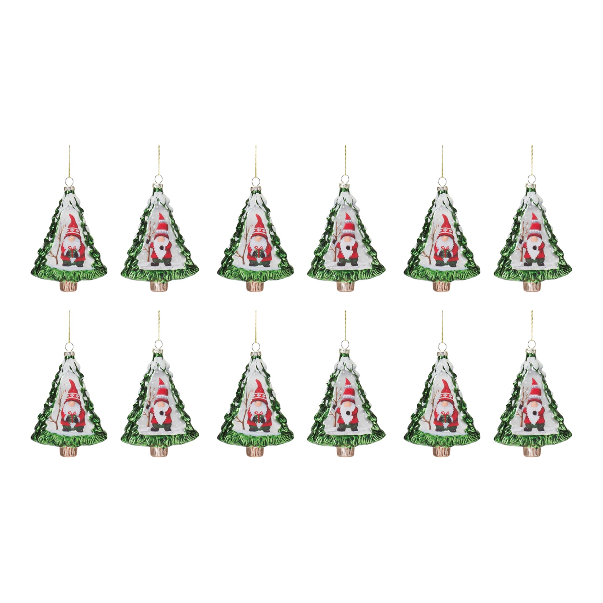 Gnome Pine Tree Ornament (Set of 12)