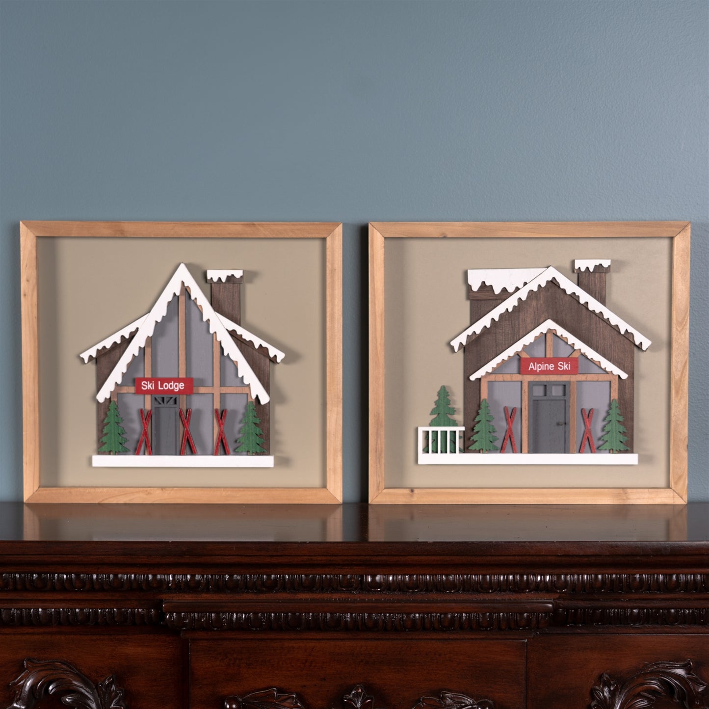 Framed Ski Lodge Wall Art (Set of 4)