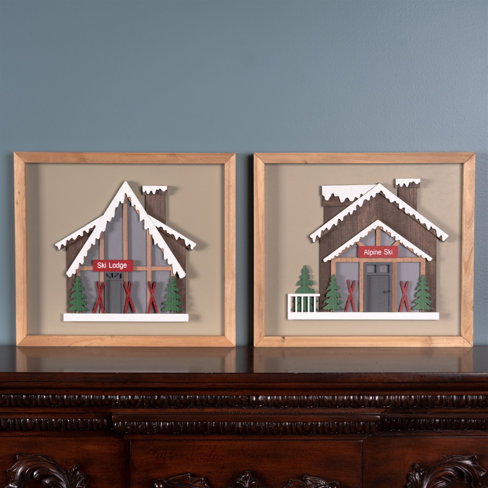 Framed Ski Lodge Wall Art (Set of 4)