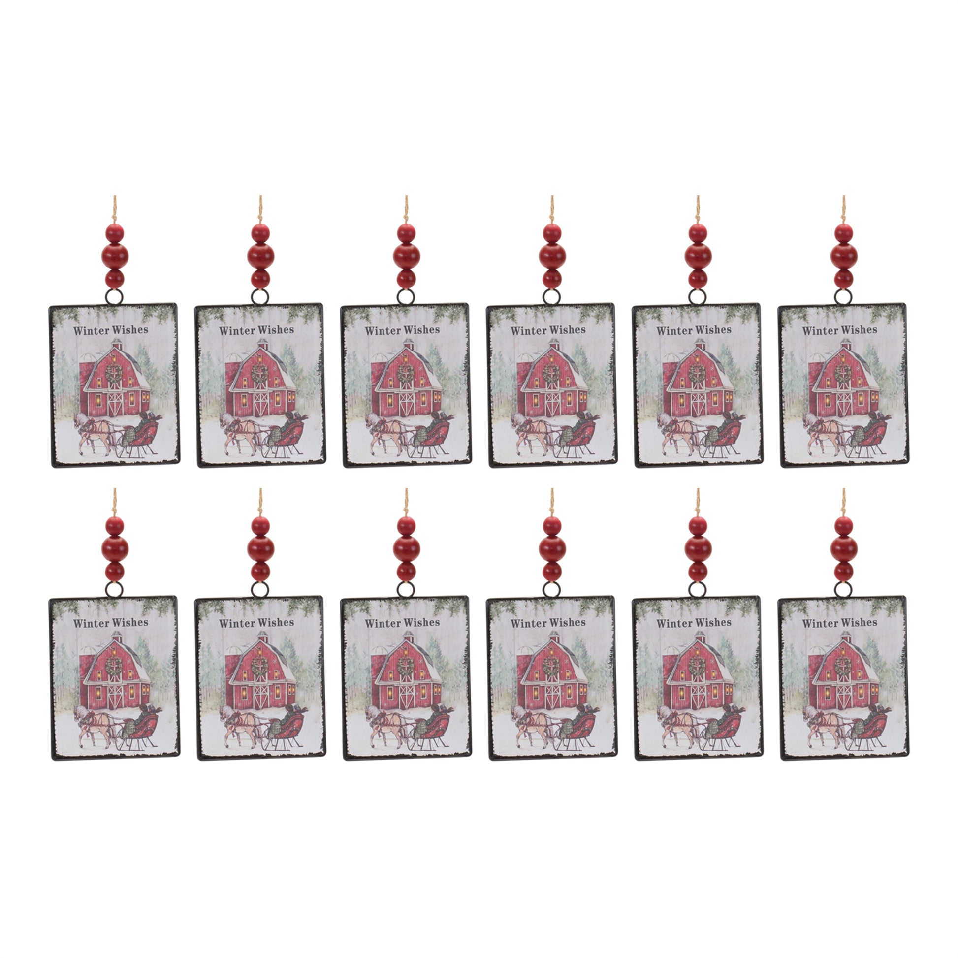 Glass Winter Wishes Barn Ornament (Set of 12)