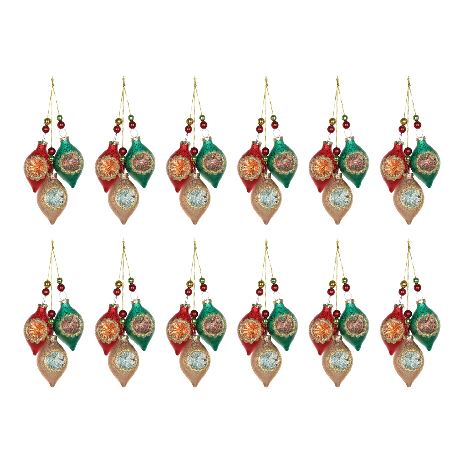 Glass Reflector Ornament Drop (Set of 12)