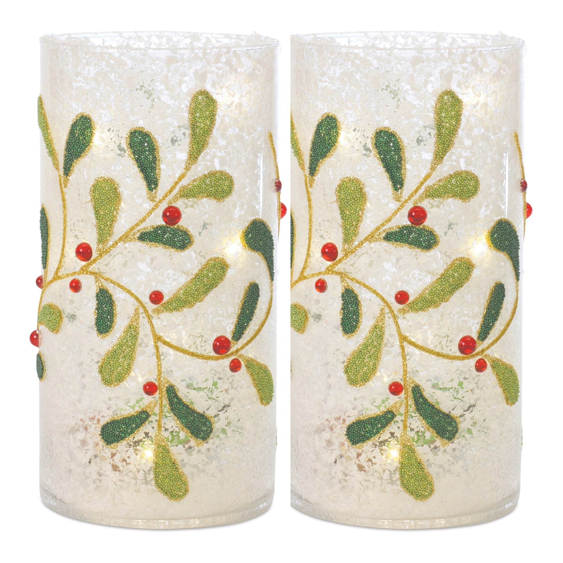 Beaded Glass Mistletoe Candle Holder (Set of 2)