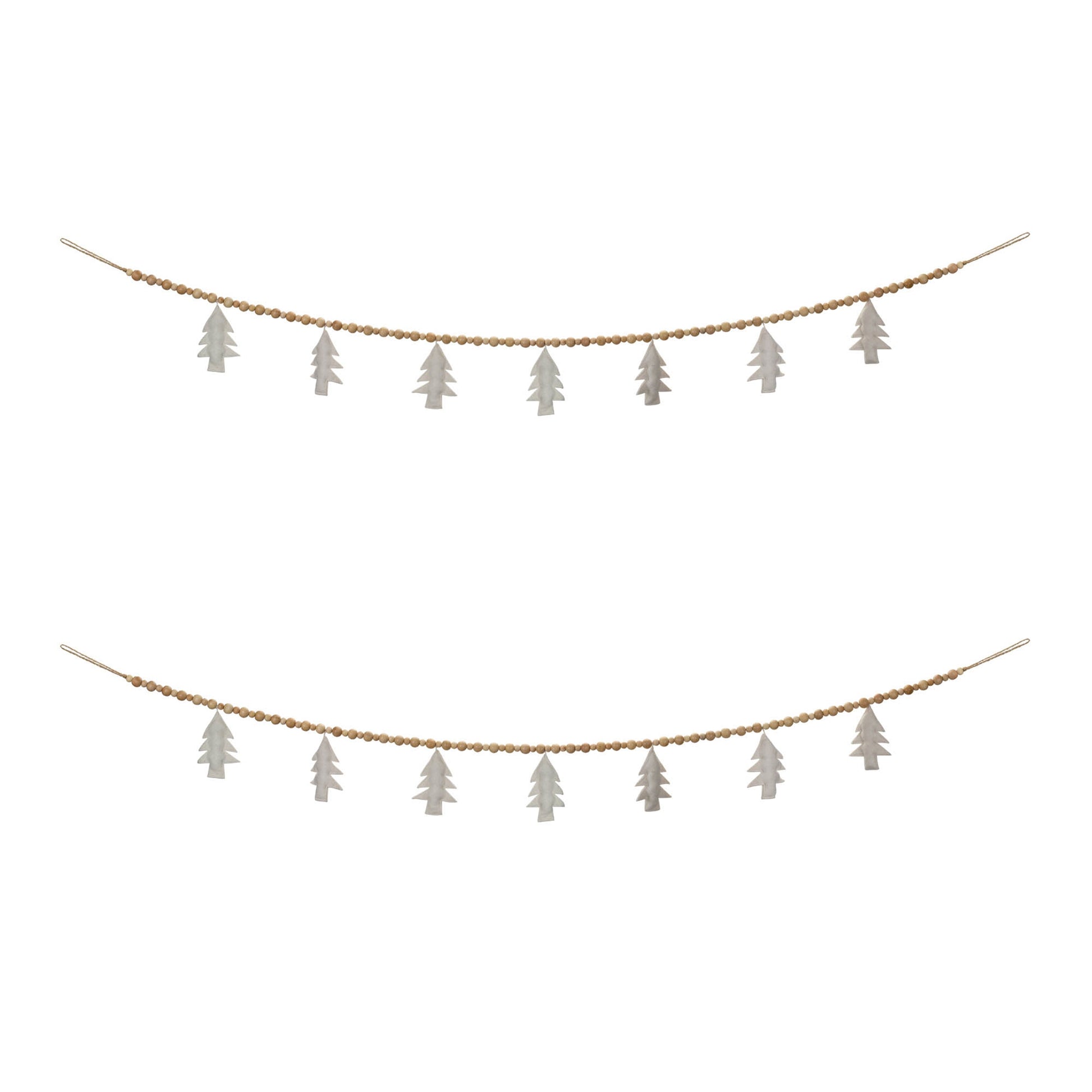 Wood Beaded Wool Tree Garland (Set of 2)