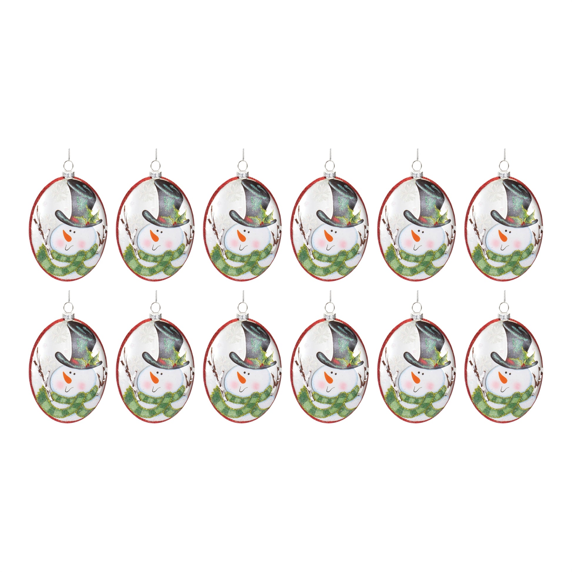 Glass Snowman Disc Ornament (Set of 12)