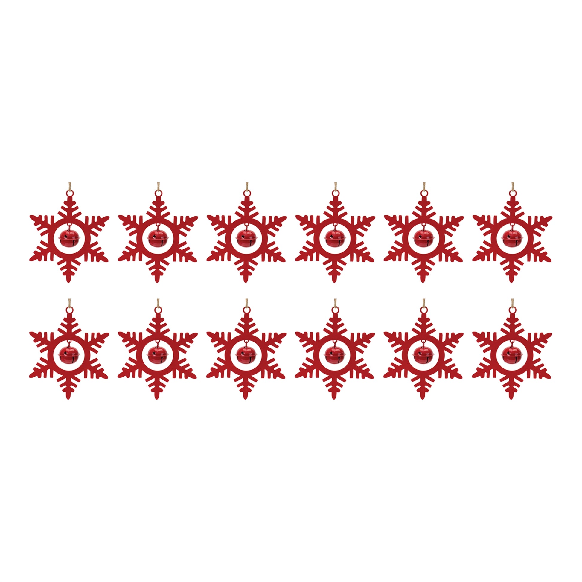 Metal Snowflake with Bell Ornament (Set of 12)