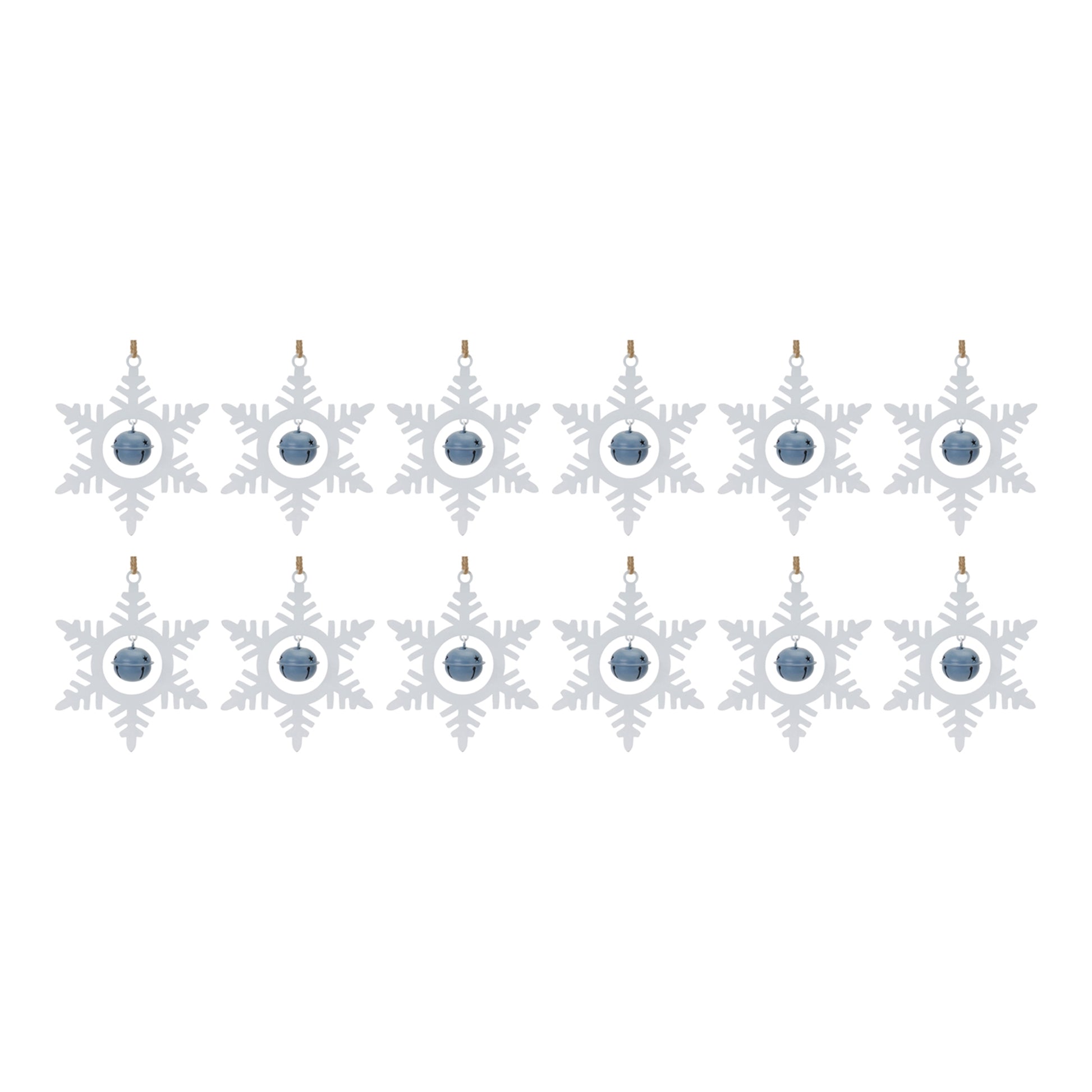 Metal Snowflake with Bell Ornament (Set of 12)
