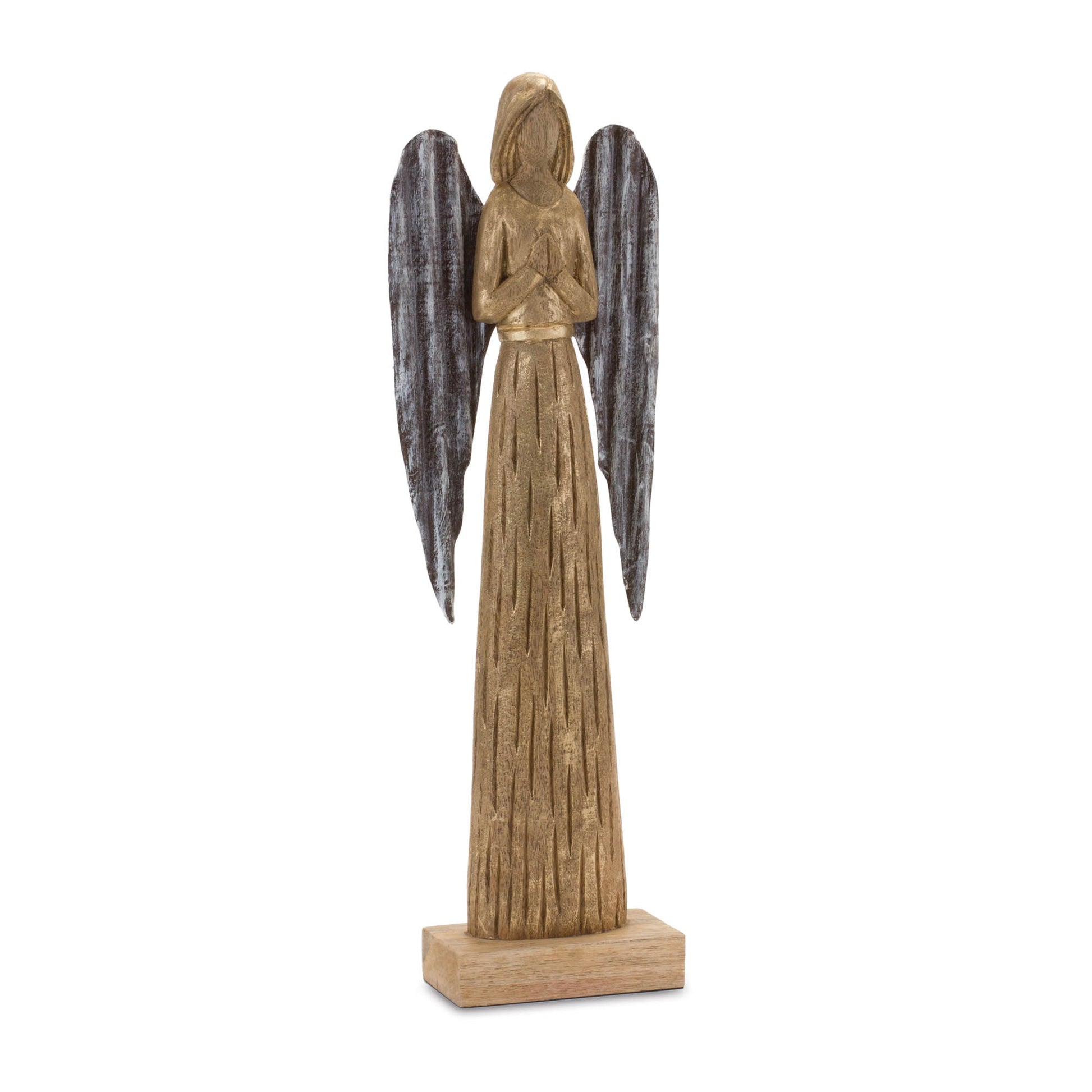 Carved Wood Angel Statue (Set of 2)