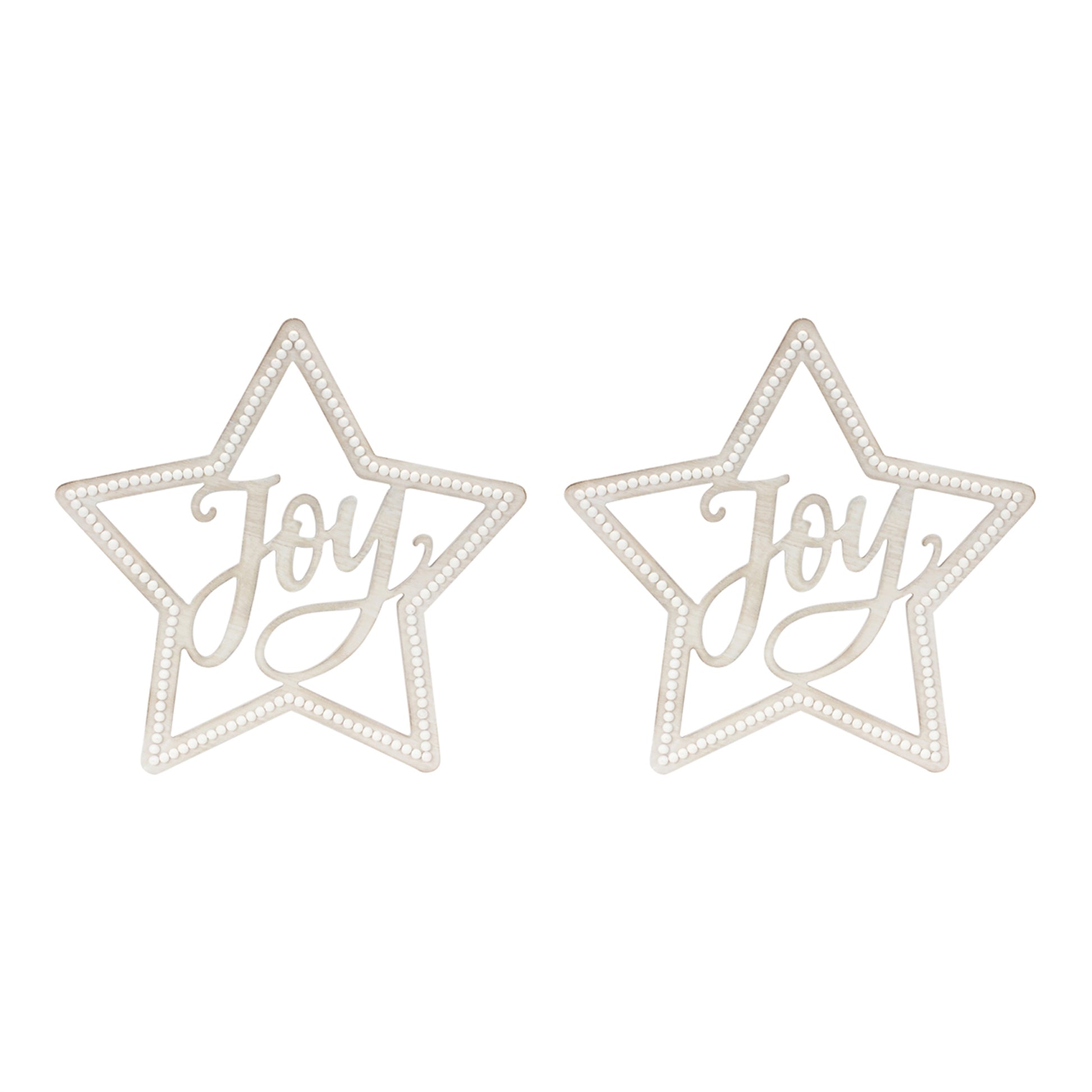 Beaded Wood Star with Joy Sentiment (Set of 2)