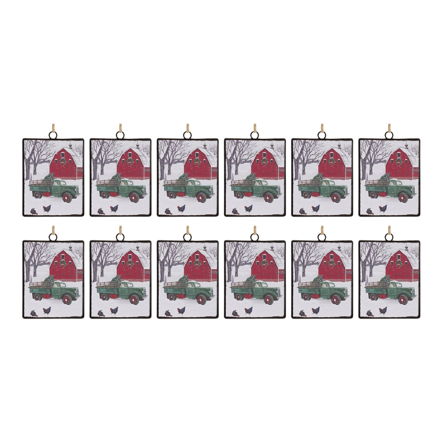 Glass Truck and Barn Ornament (Set of 12)