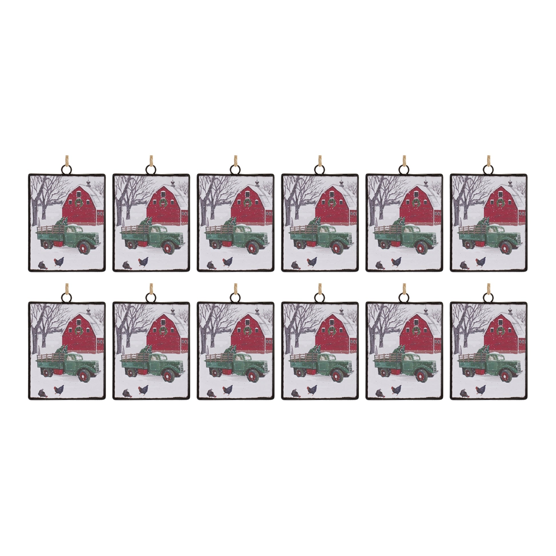 Glass Truck and Barn Ornament (Set of 12)
