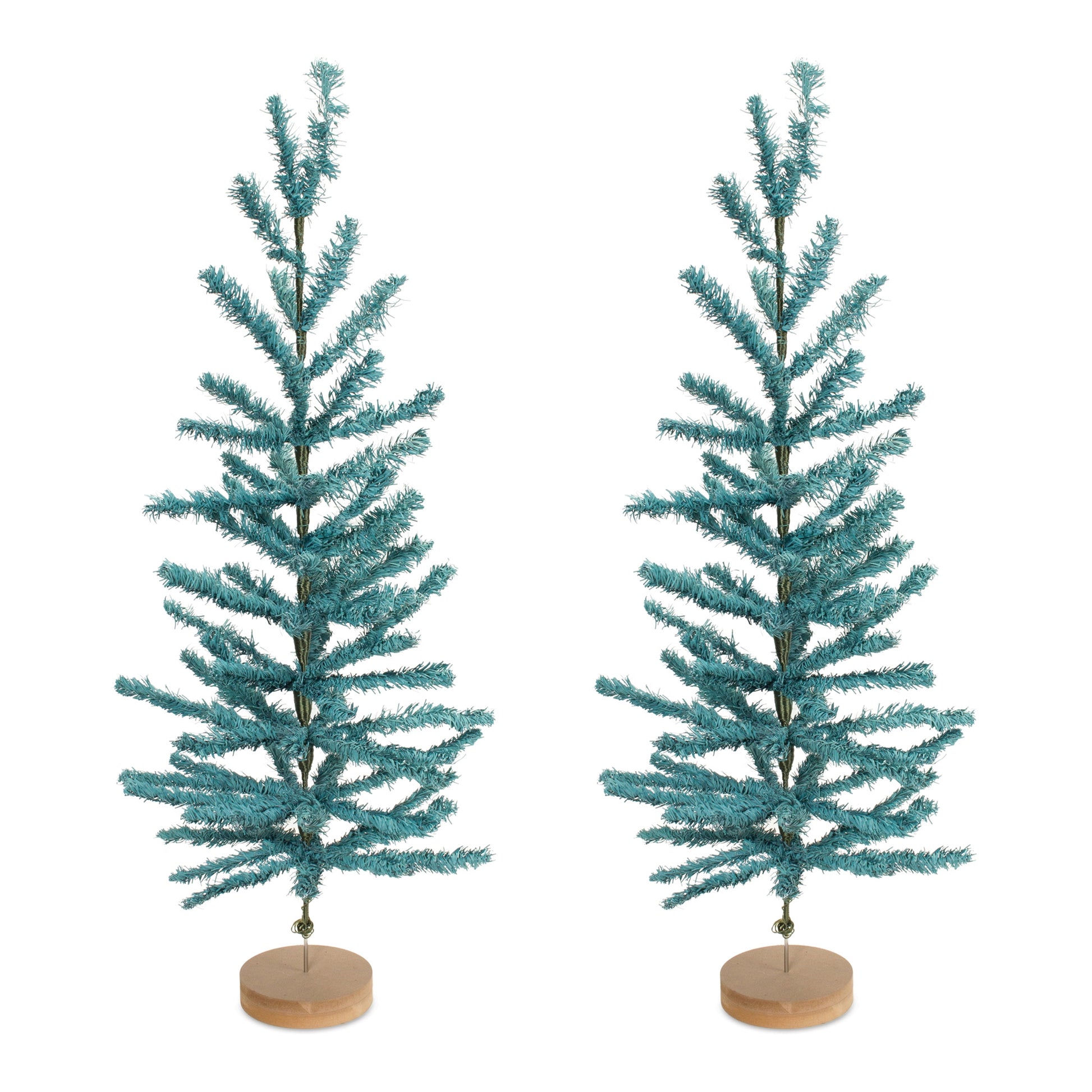 Turquoise Pine Tree with Wood Base (Set of 2)