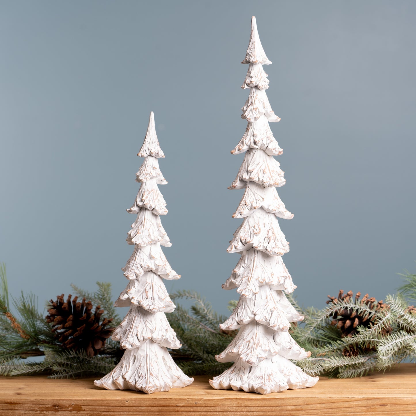 White Washed Pine Tree (Set of 2)