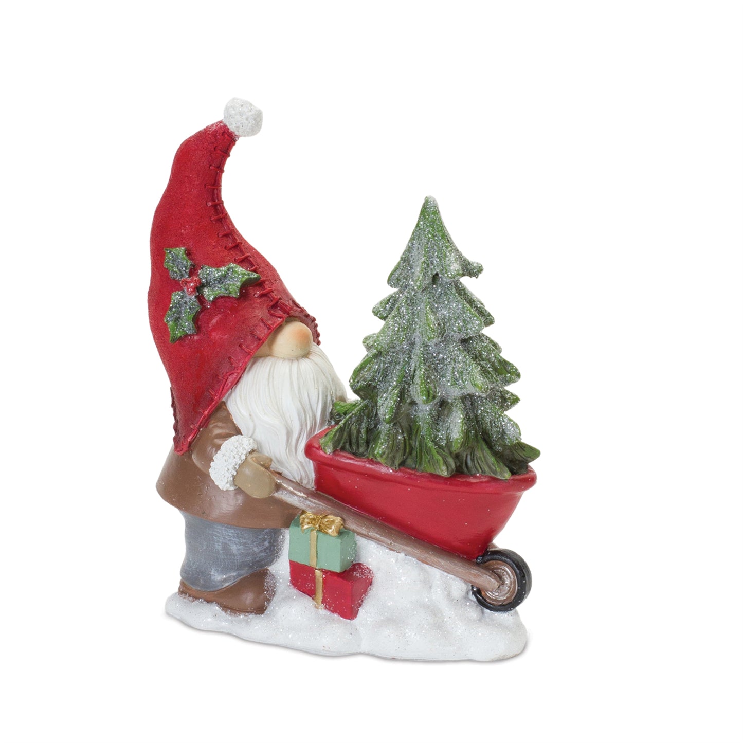 Gnome Figurine with Snowman and Pine Tree (Set of 2)