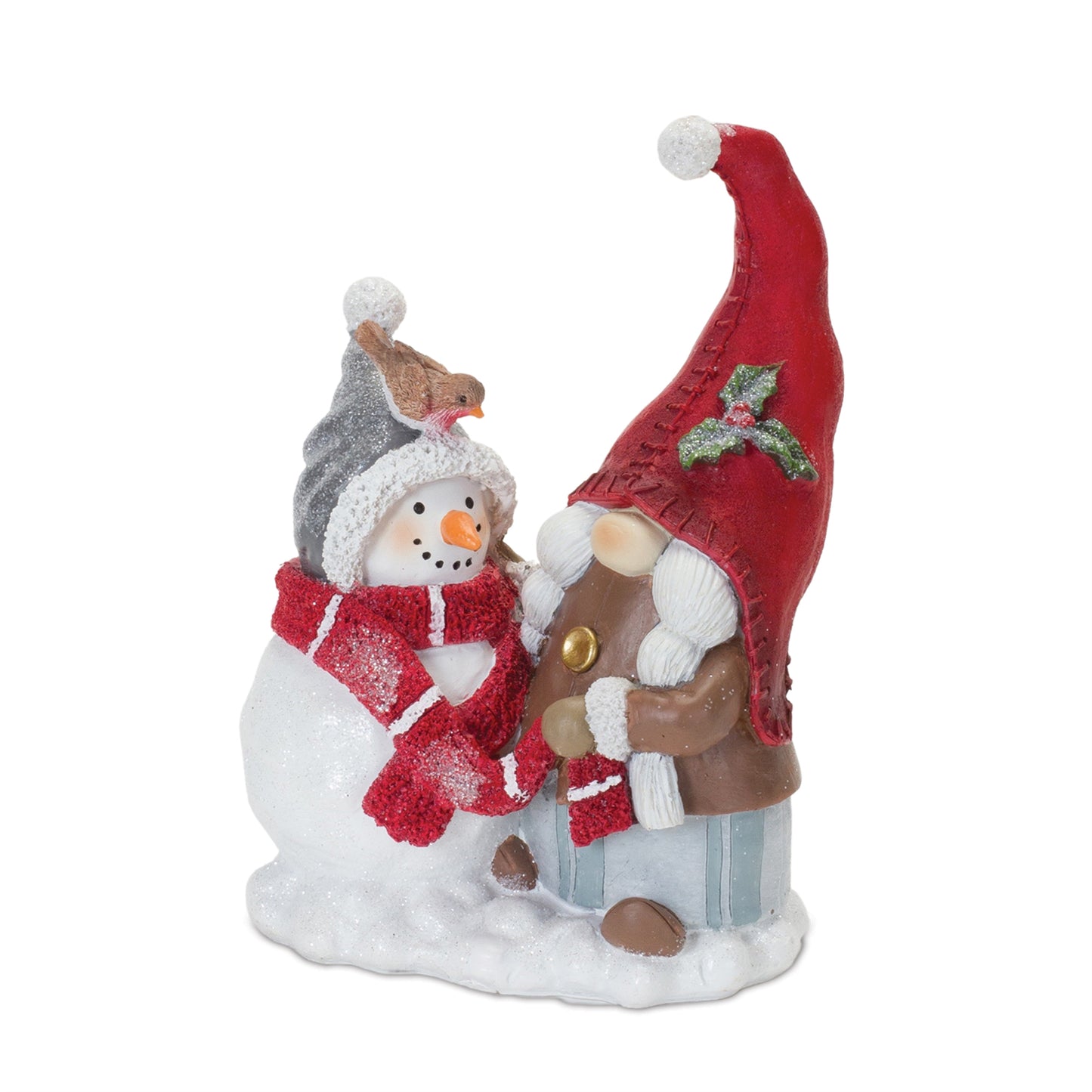 Gnome Figurine with Snowman and Pine Tree (Set of 2)