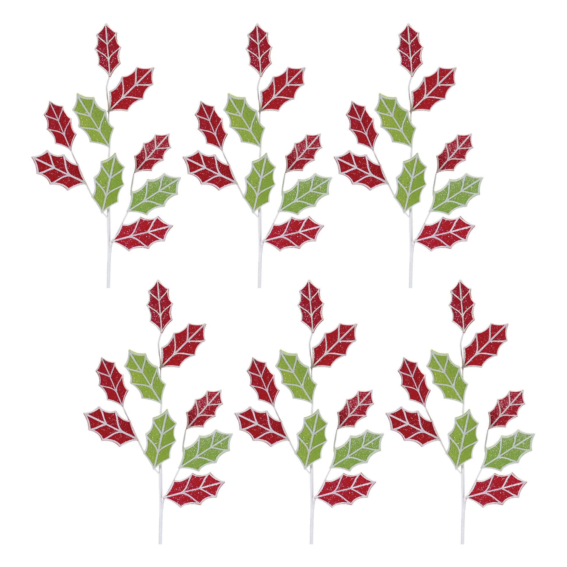 Glittered Fabric Holly Spray (Set of 6)