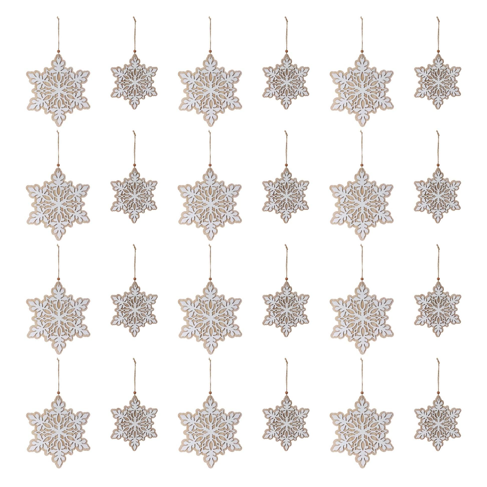 Wood Snowflake Ornaments (Set of 24)