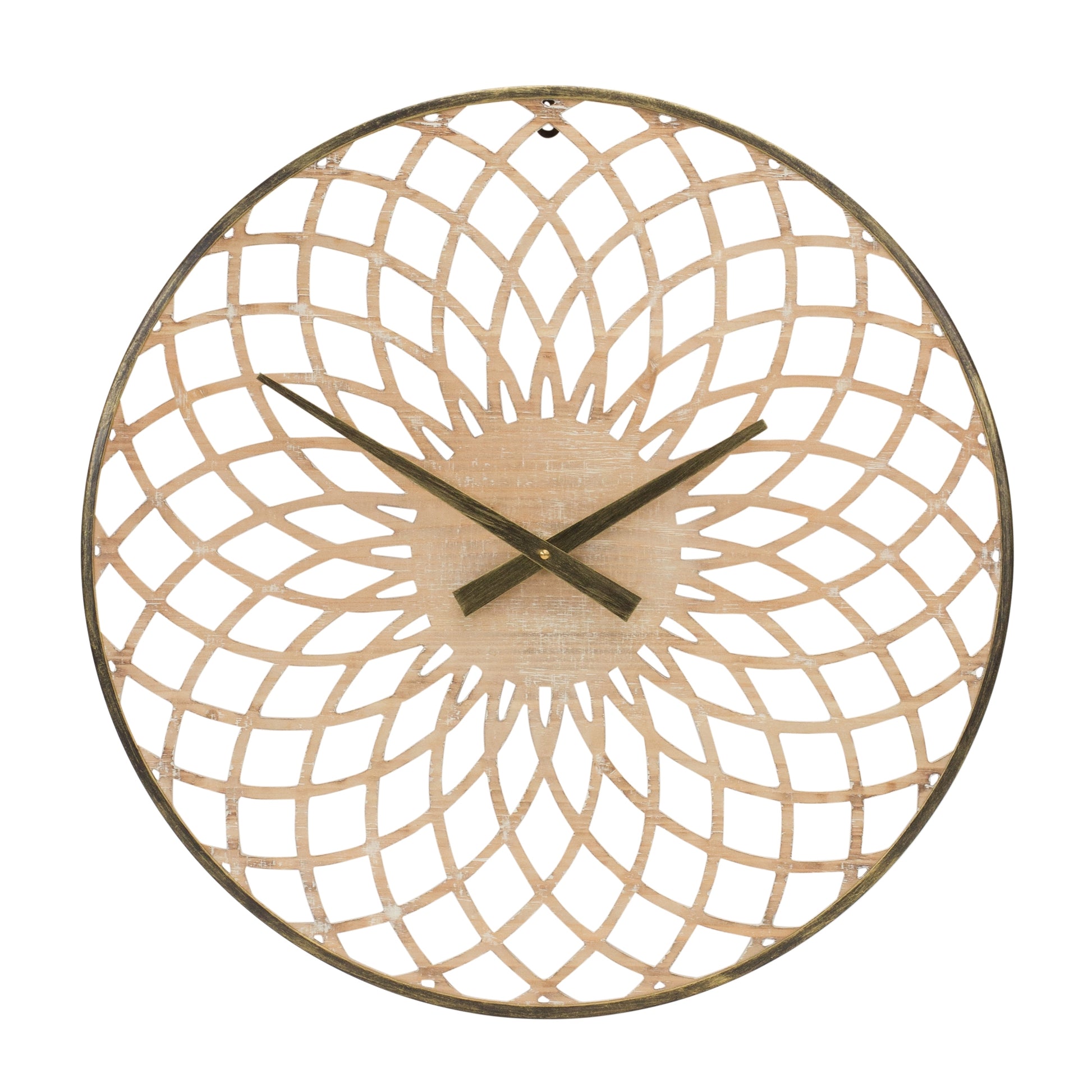 Round Lattice Wood Wall Clock 23.75"D