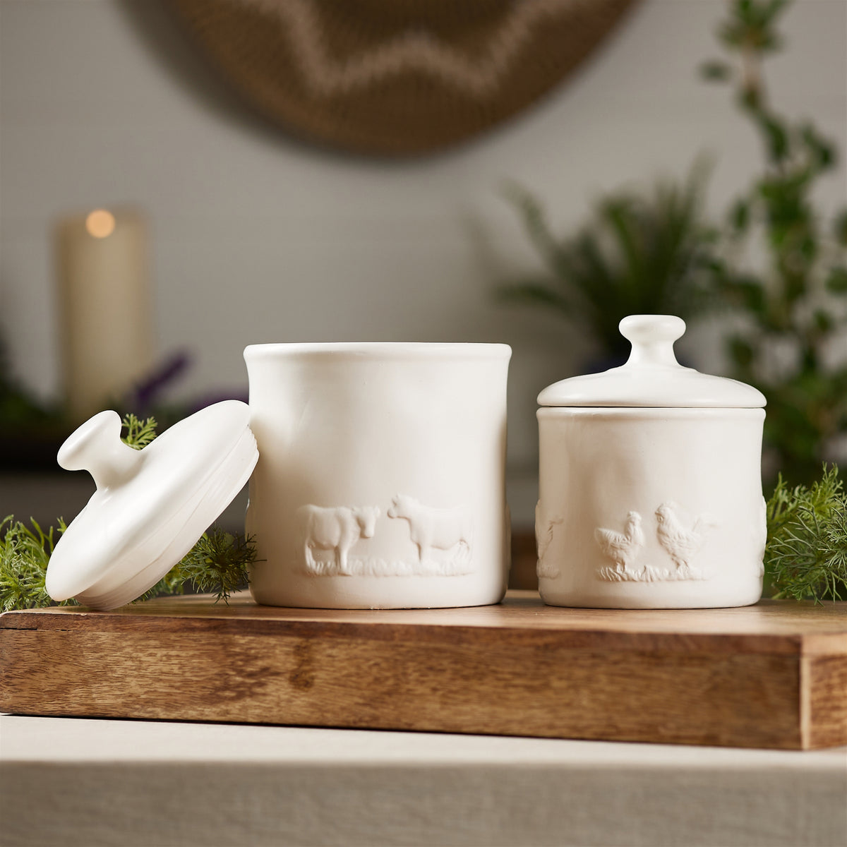 Ceramic Farm Animal Canister (Set of 2)