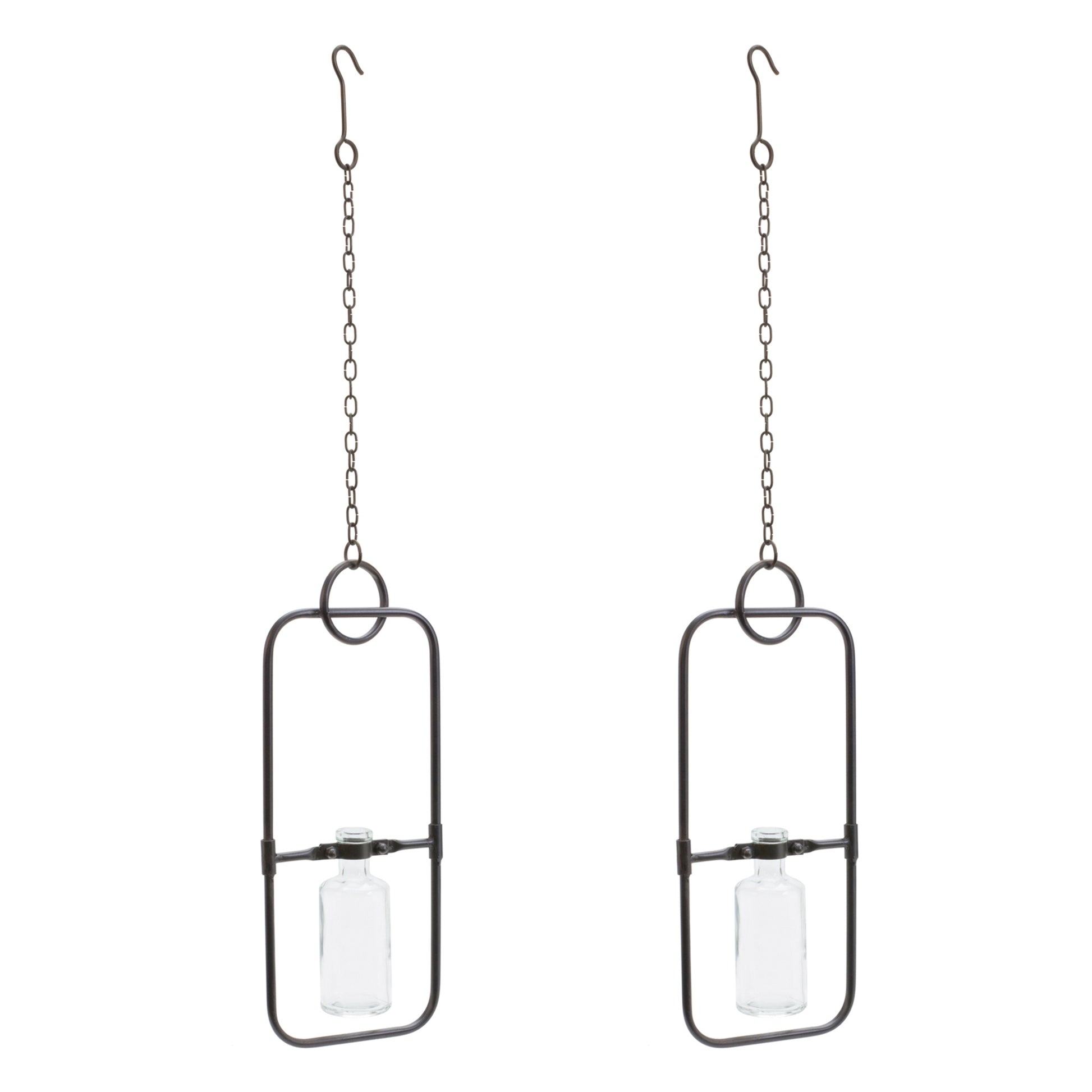 Hanging Bottle Vase in Metal Frame (Set of 2)