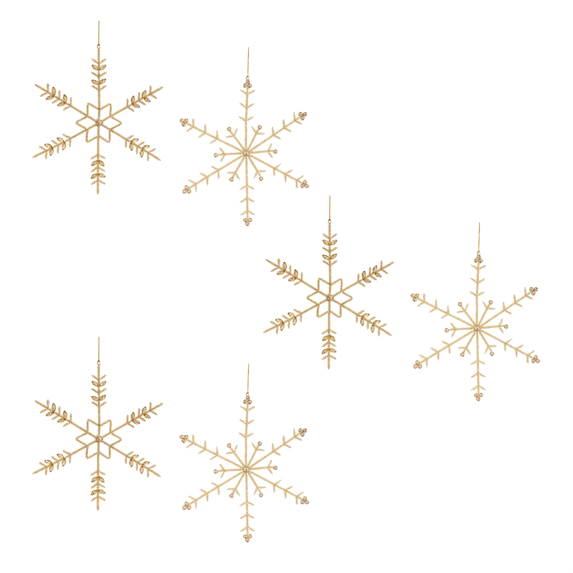 Gold Beaded Metal Snowflake Ornament (Set of 6)