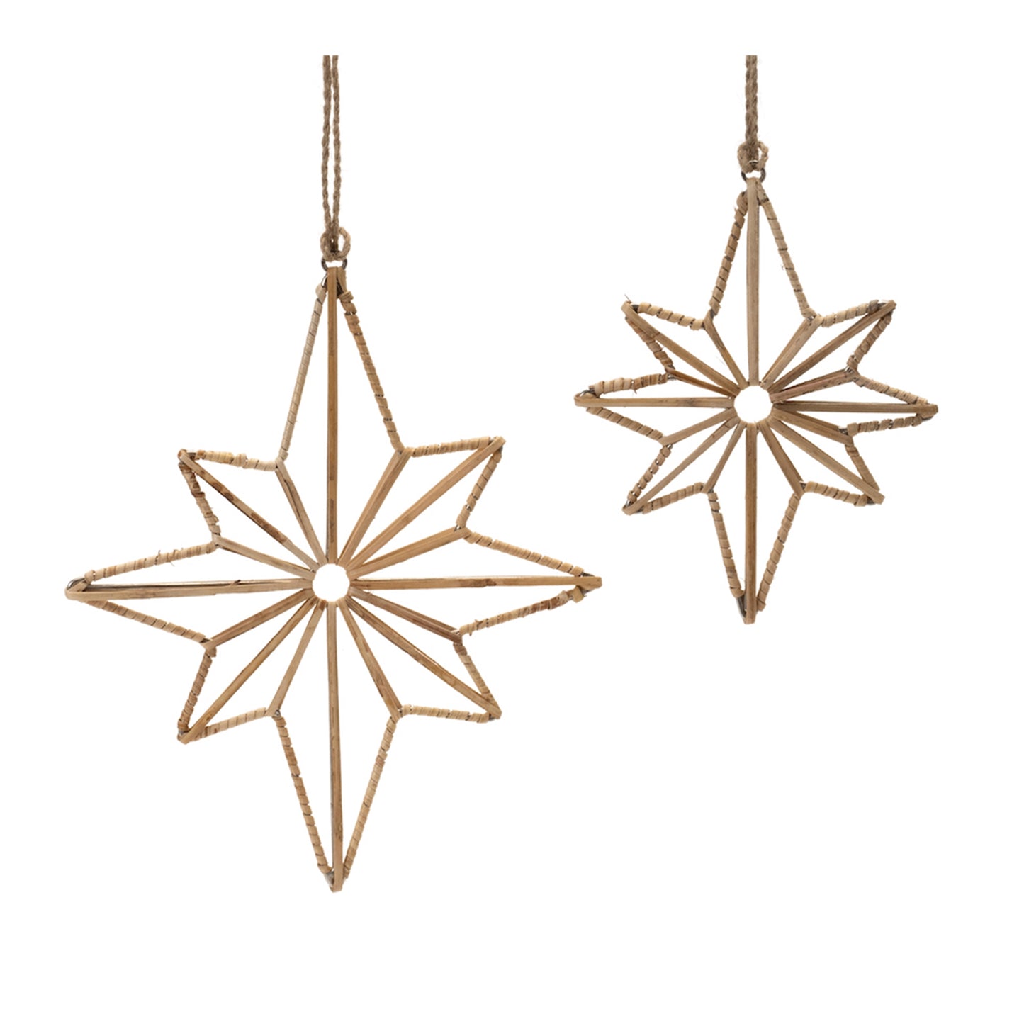 Star Ornament (Set of 12) 6"H, 8"H Iron/Rattan