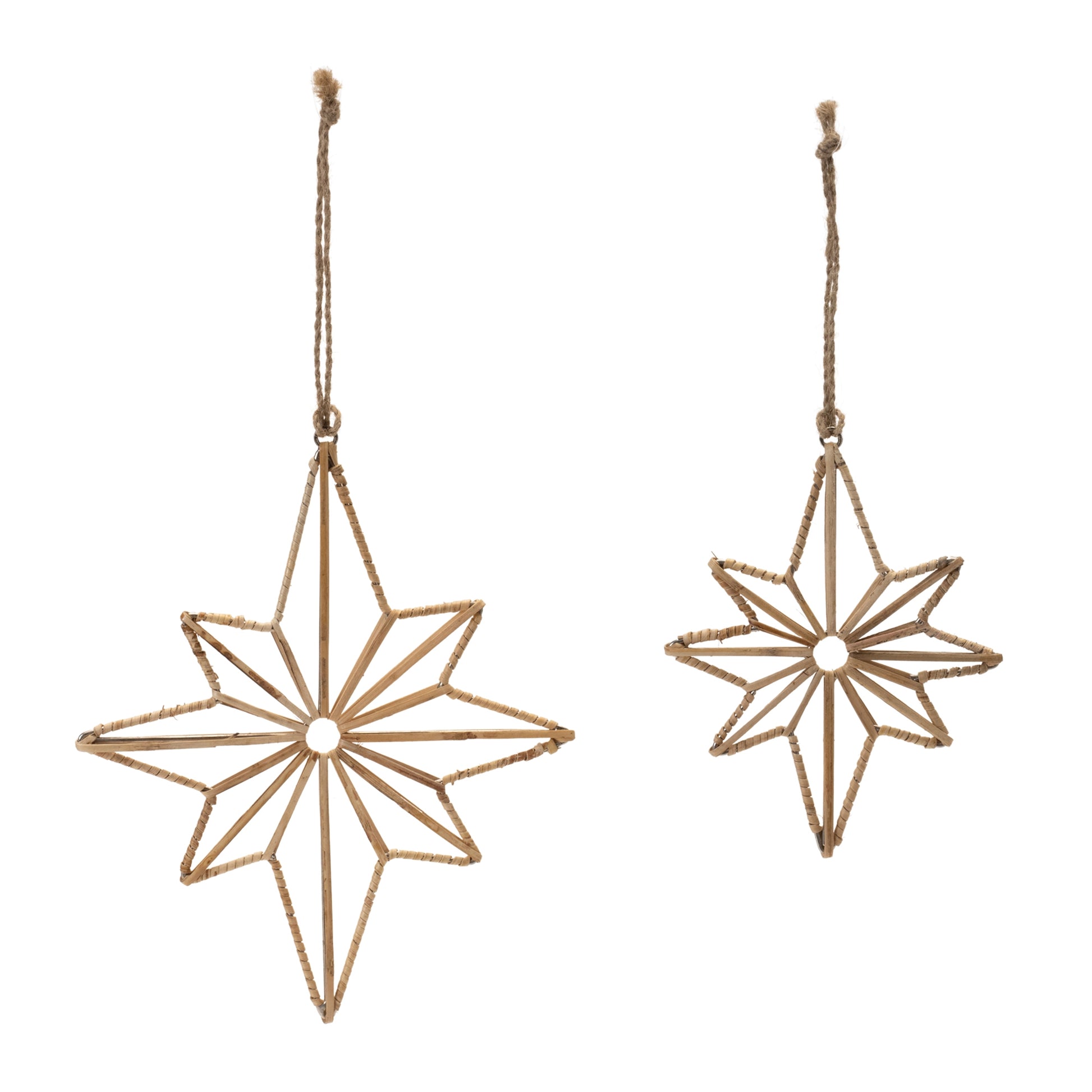 Rattan Wrapped Metal Star Ornament (Set of 12)