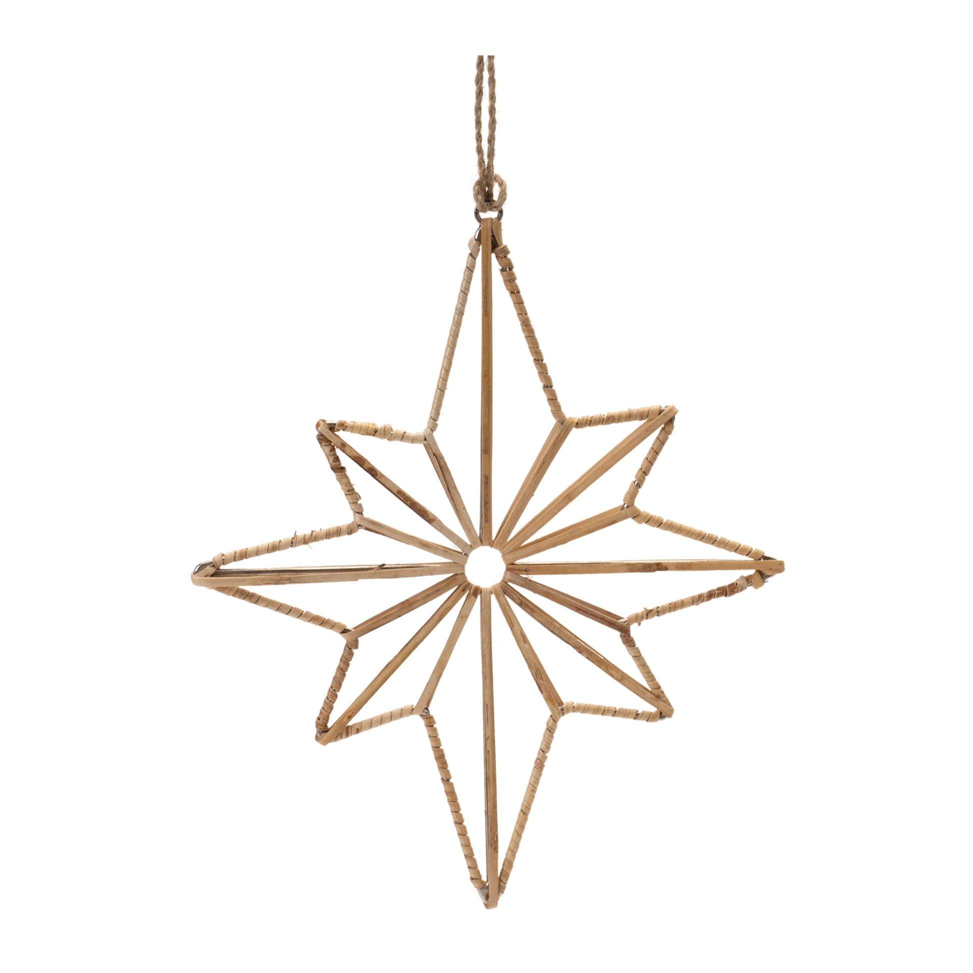 Rattan Wrapped Metal Star Ornament (Set of 12)