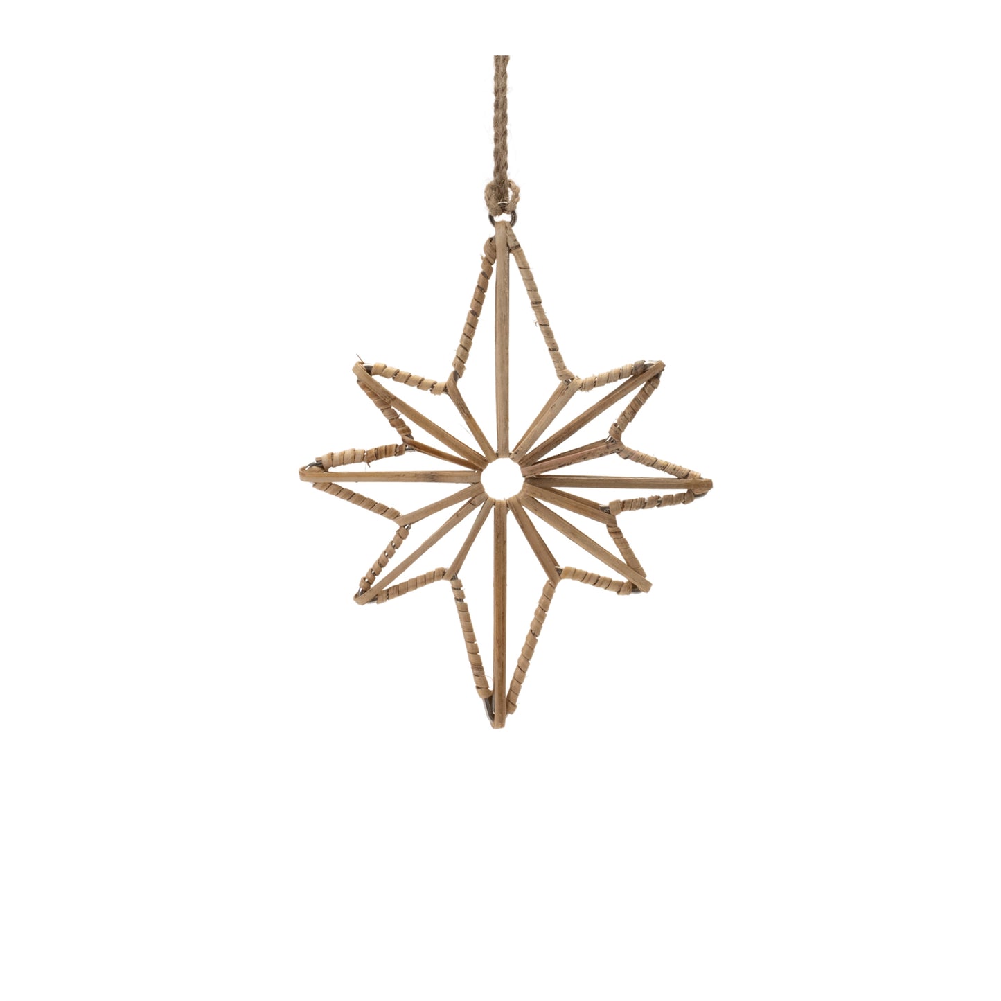 Rattan Wrapped Metal Star Ornament (Set of 12)
