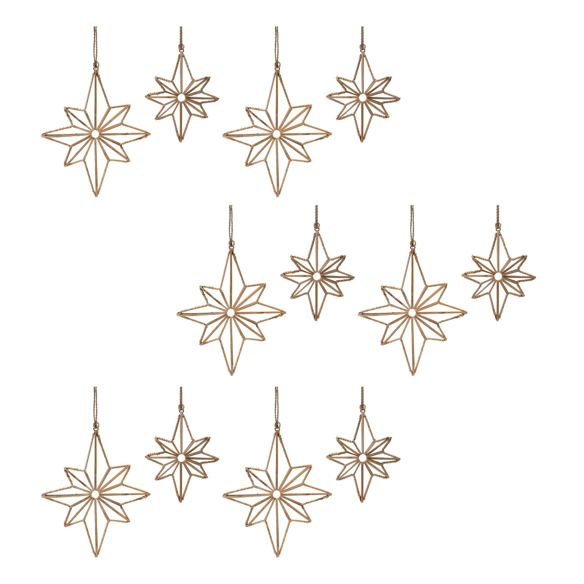 Rattan Wrapped Metal Star Ornament (Set of 12)