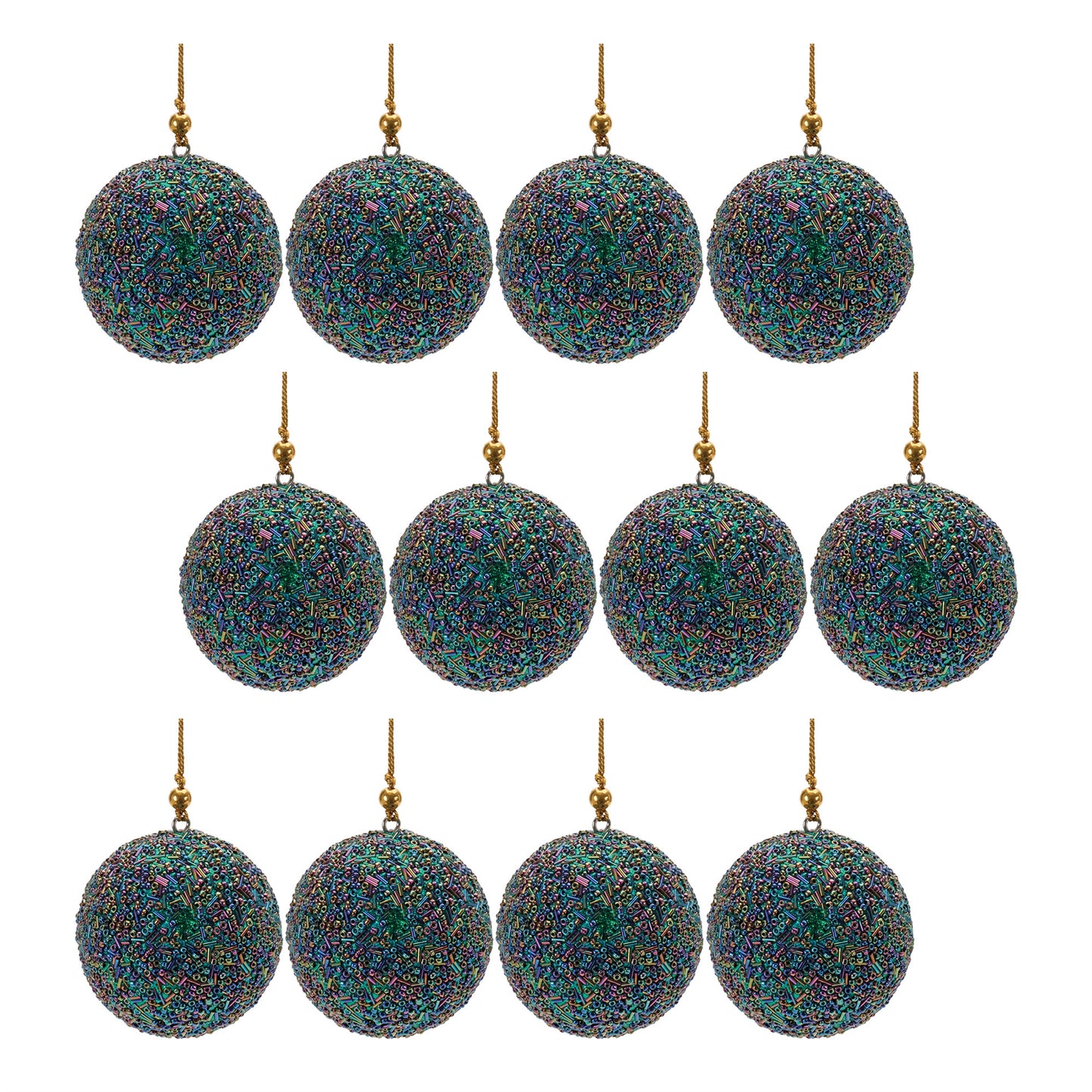 Rainbow Beaded Ball Ornament (Set of 12)