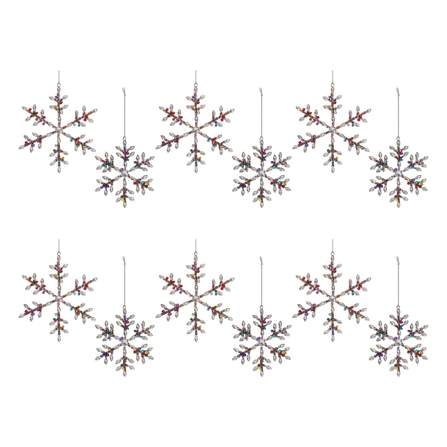 Rainbow Beaded Snowflake Ornament (Set of 12)