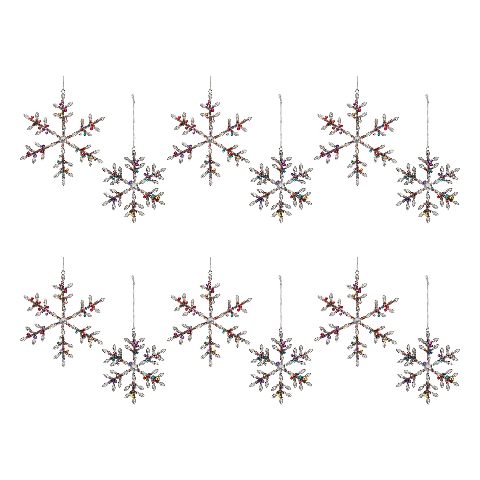 Rainbow Beaded Snowflake Ornament (Set of 12)