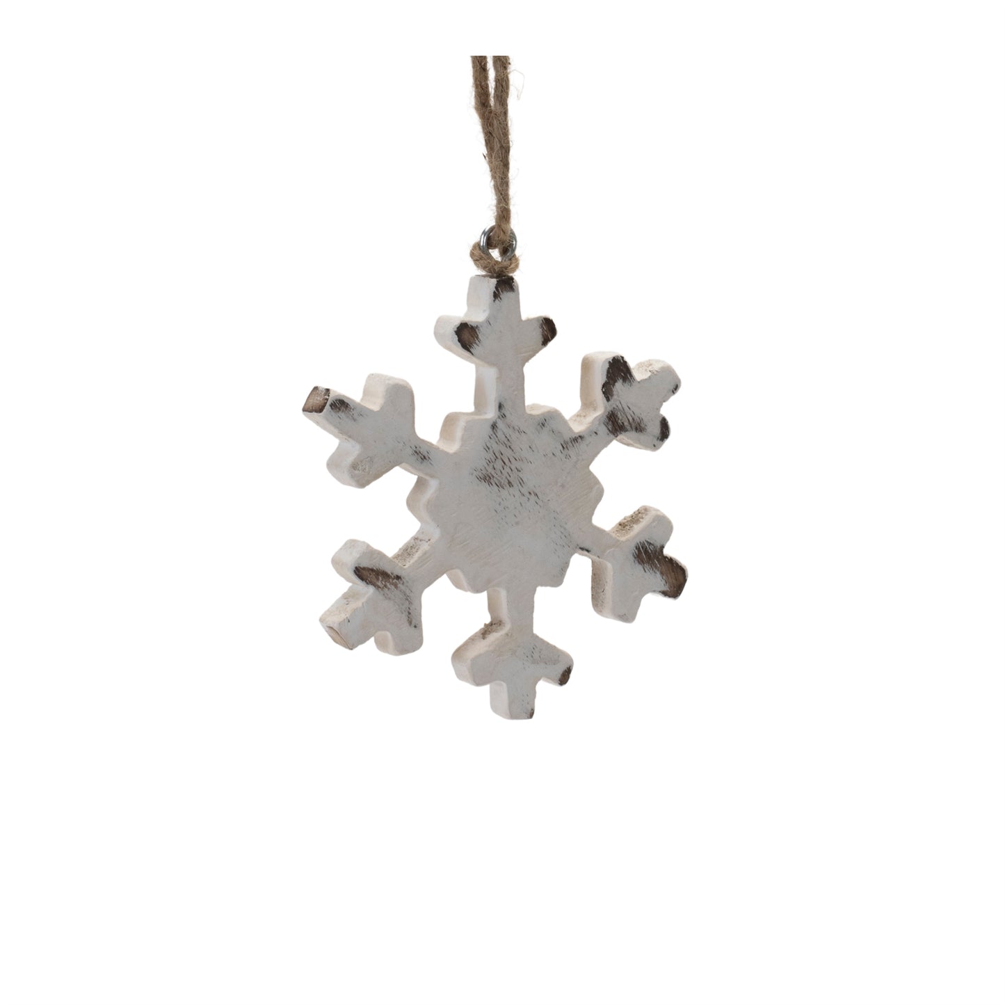 White Washed Wood Snowflake Ornament (Set of 12)