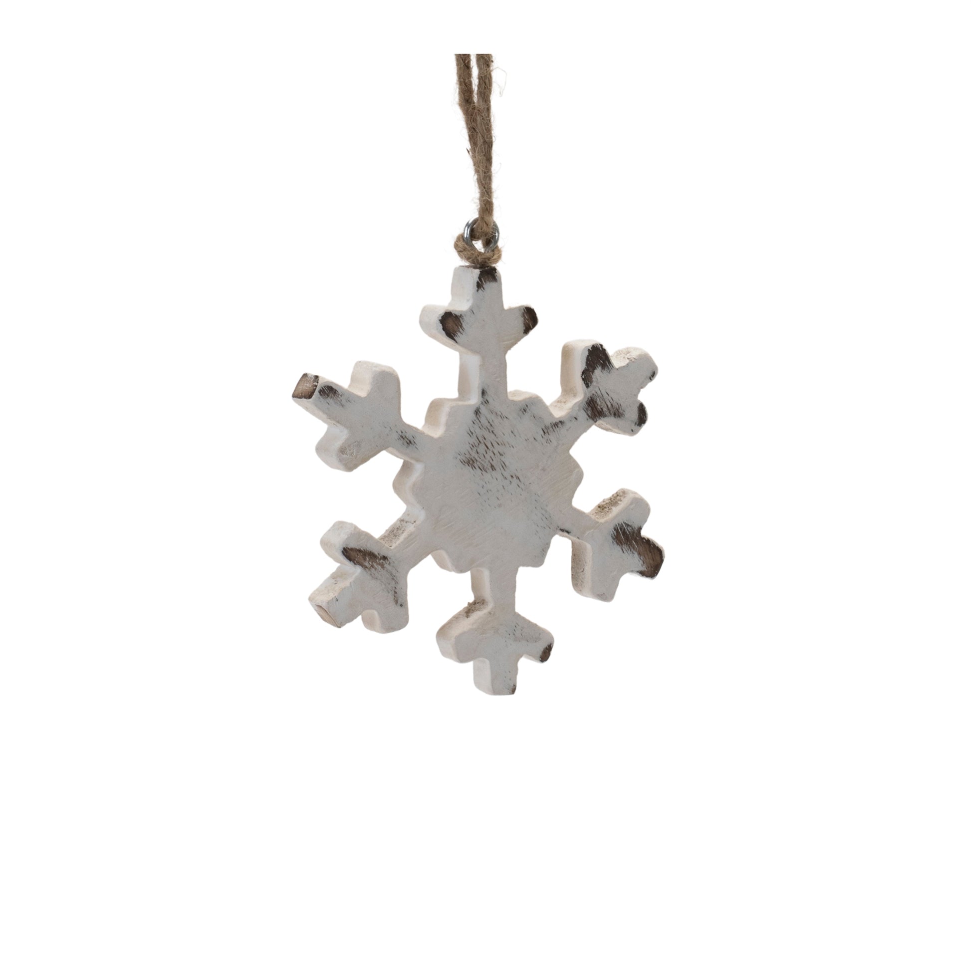 White Washed Wood Snowflake Ornament (Set of 12)