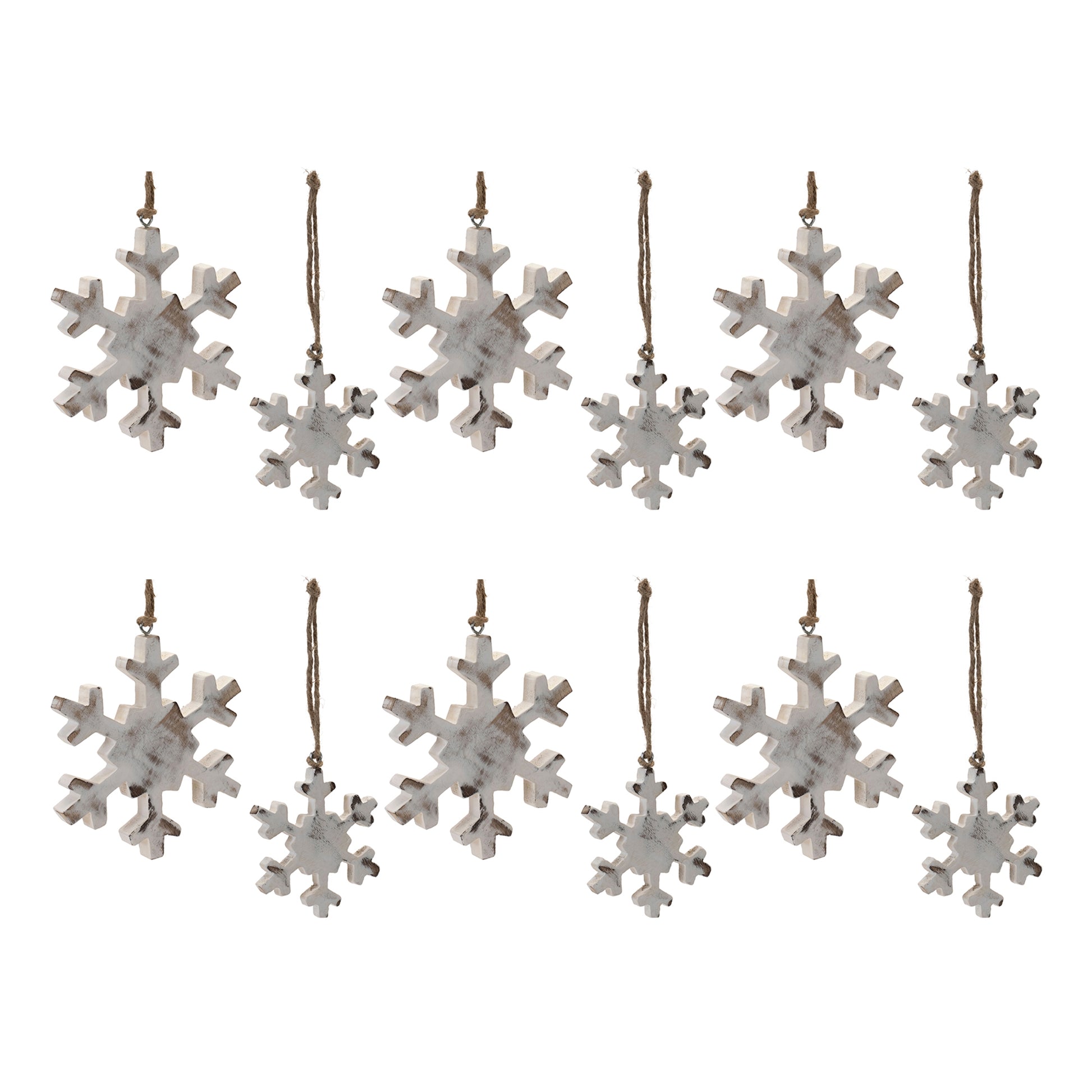 White Washed Wood Snowflake Ornament (Set of 12)