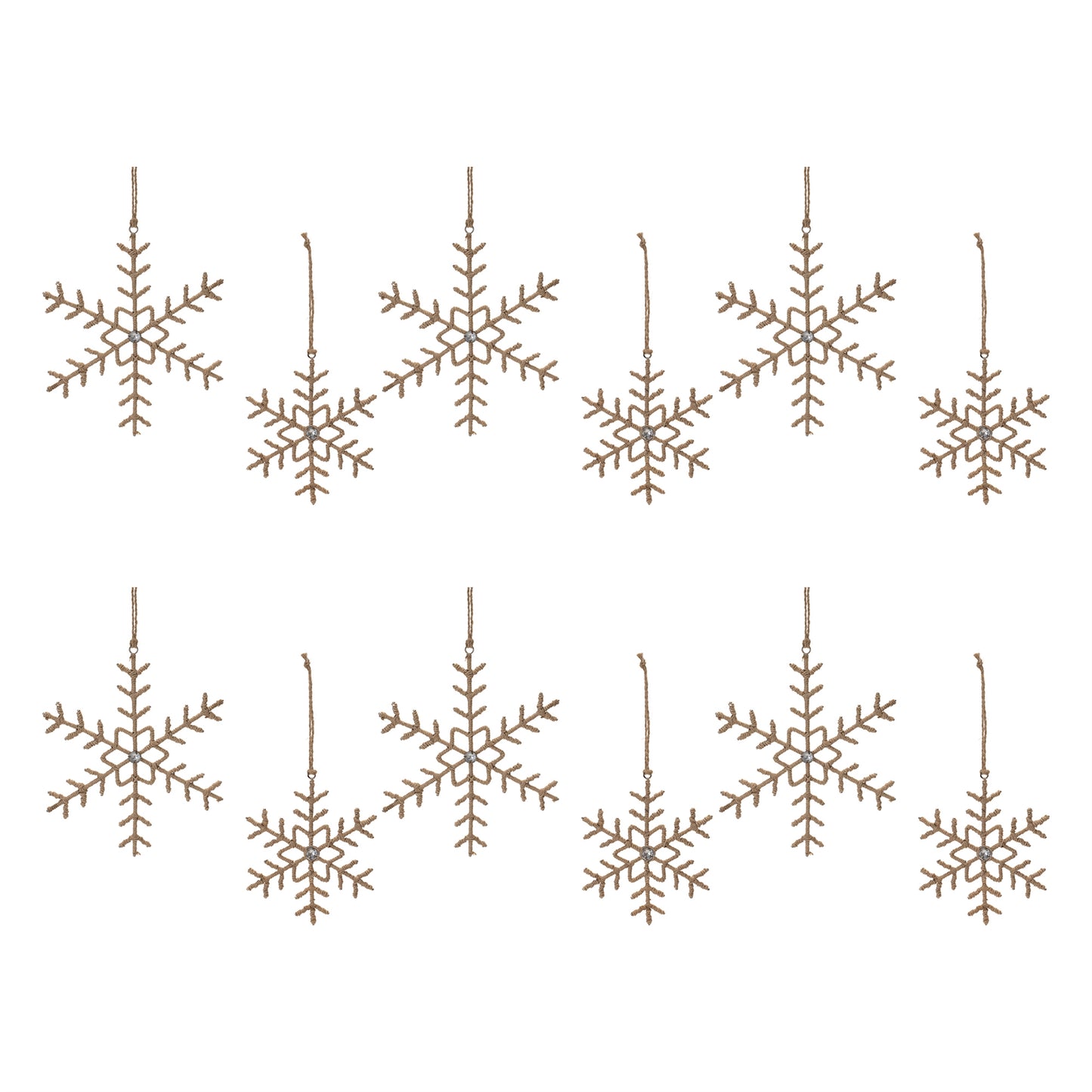 Jute Wrapped Metal Snowflake Oranment (Set of 12)