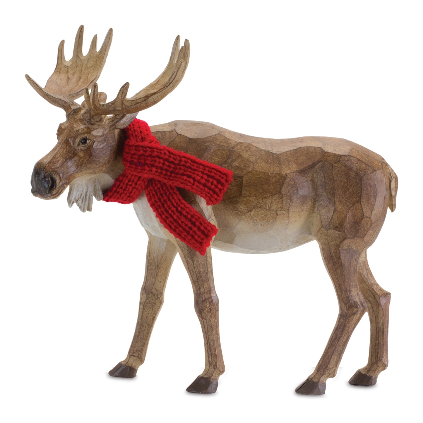 Carved Winter Moose with Scarf (Set of 2)