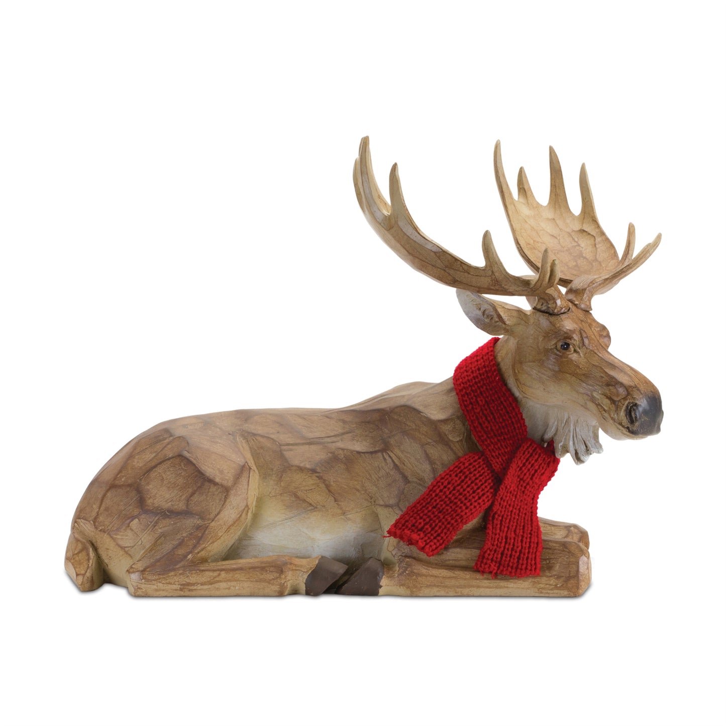 Carved Winter Moose with Scarf (Set of 2)