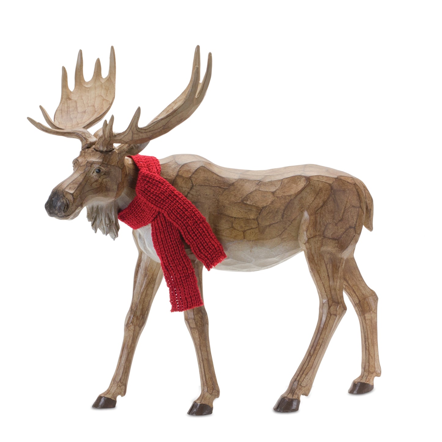 Carved Winter Moose with Scarf (Set of 2)