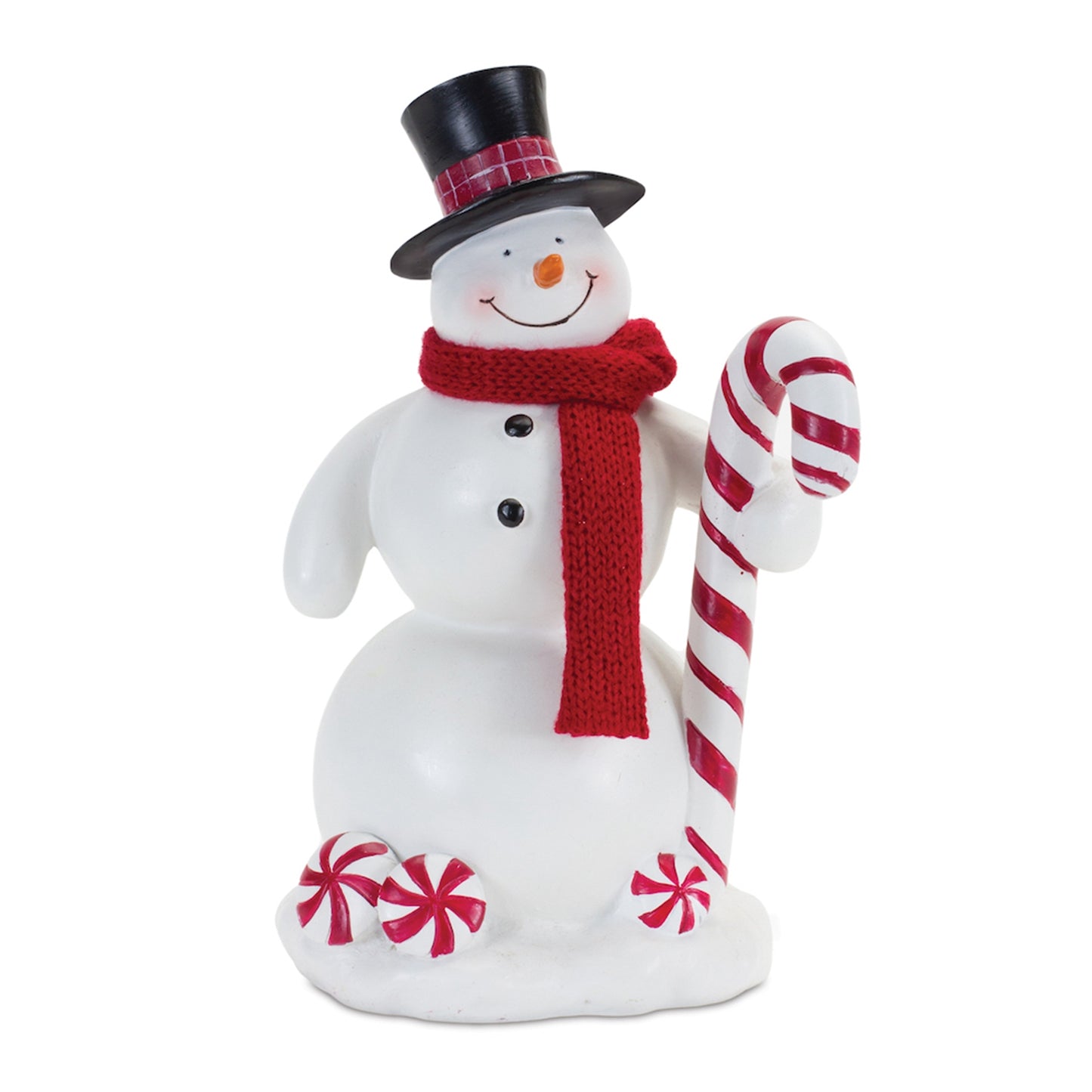 Peppermint Snowman with Candy Cane Figurine (Set of 2)