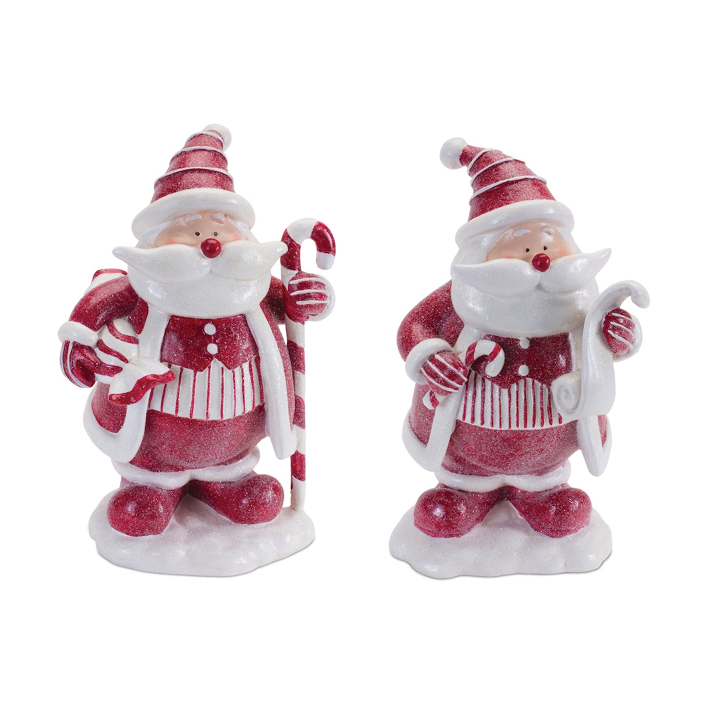 Peppermint Santa with Candy Cane Figurine (Set of 2)