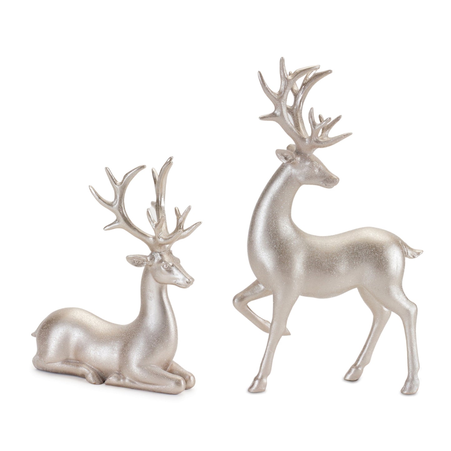 Silver Glittered Deer Figurine (Set of 2)